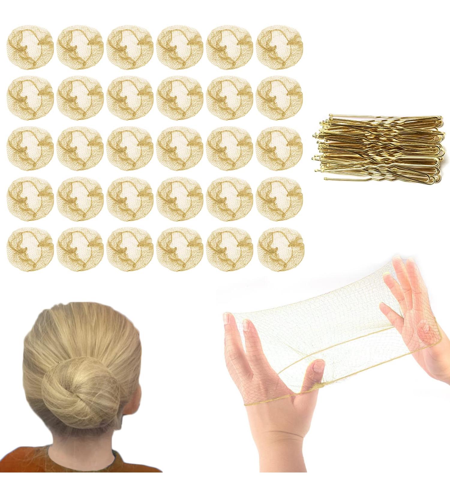 Shakeel 30pcs Invisible Hair Nets for Buns with 20pcs U Shape Hair Pins - Mesh Ballet Bun Nets for Women and Girls - Gold Hair Nets for Dancer and Caterers - Buy Online on GoSupps.com