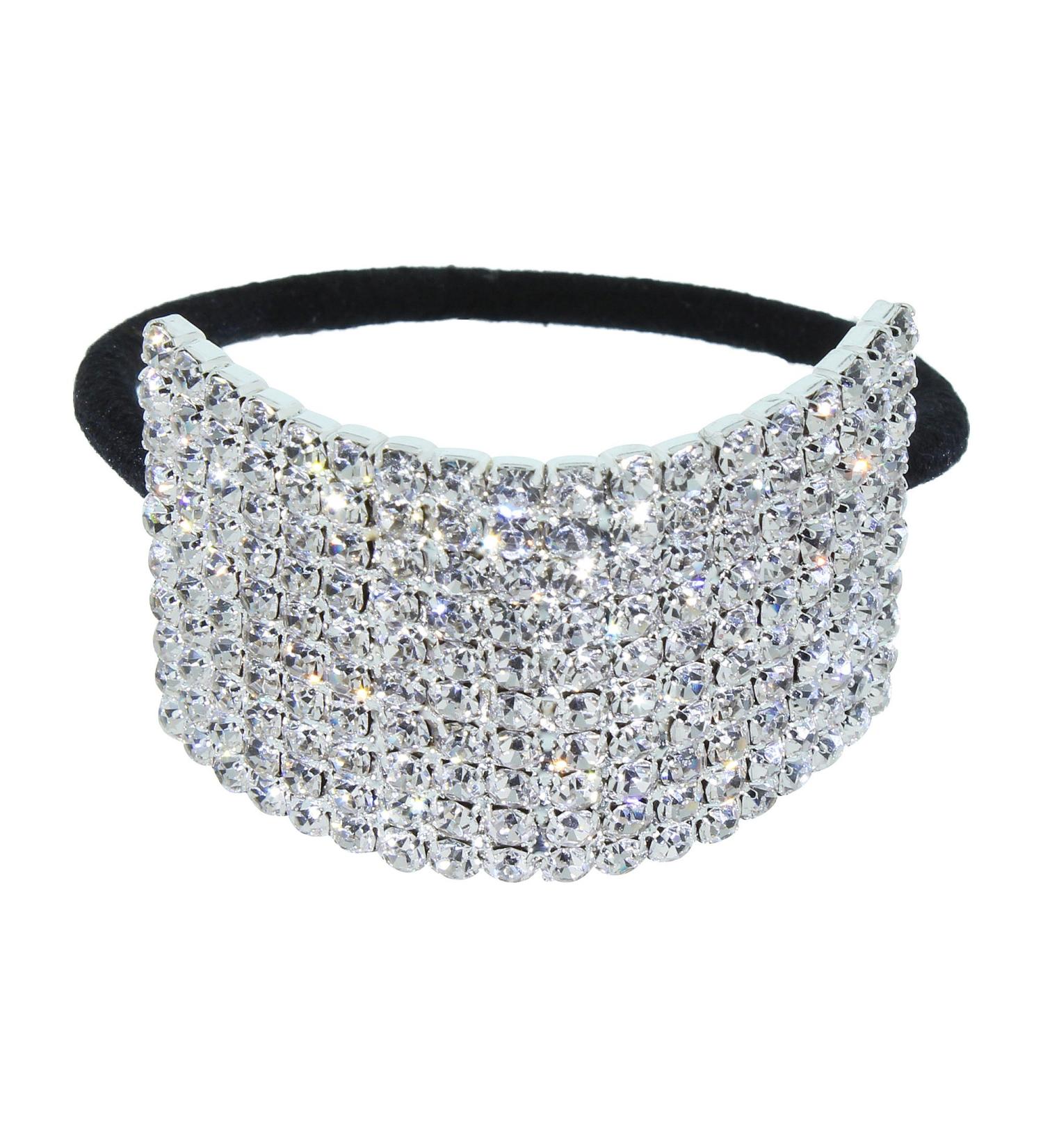 Crystal Avenue Rhinestone Ponytail Holder | Stretchy Elastic Hair Tie in Silvertone with Sparkling Crystals Gold - Buy Online on GoSupps.com