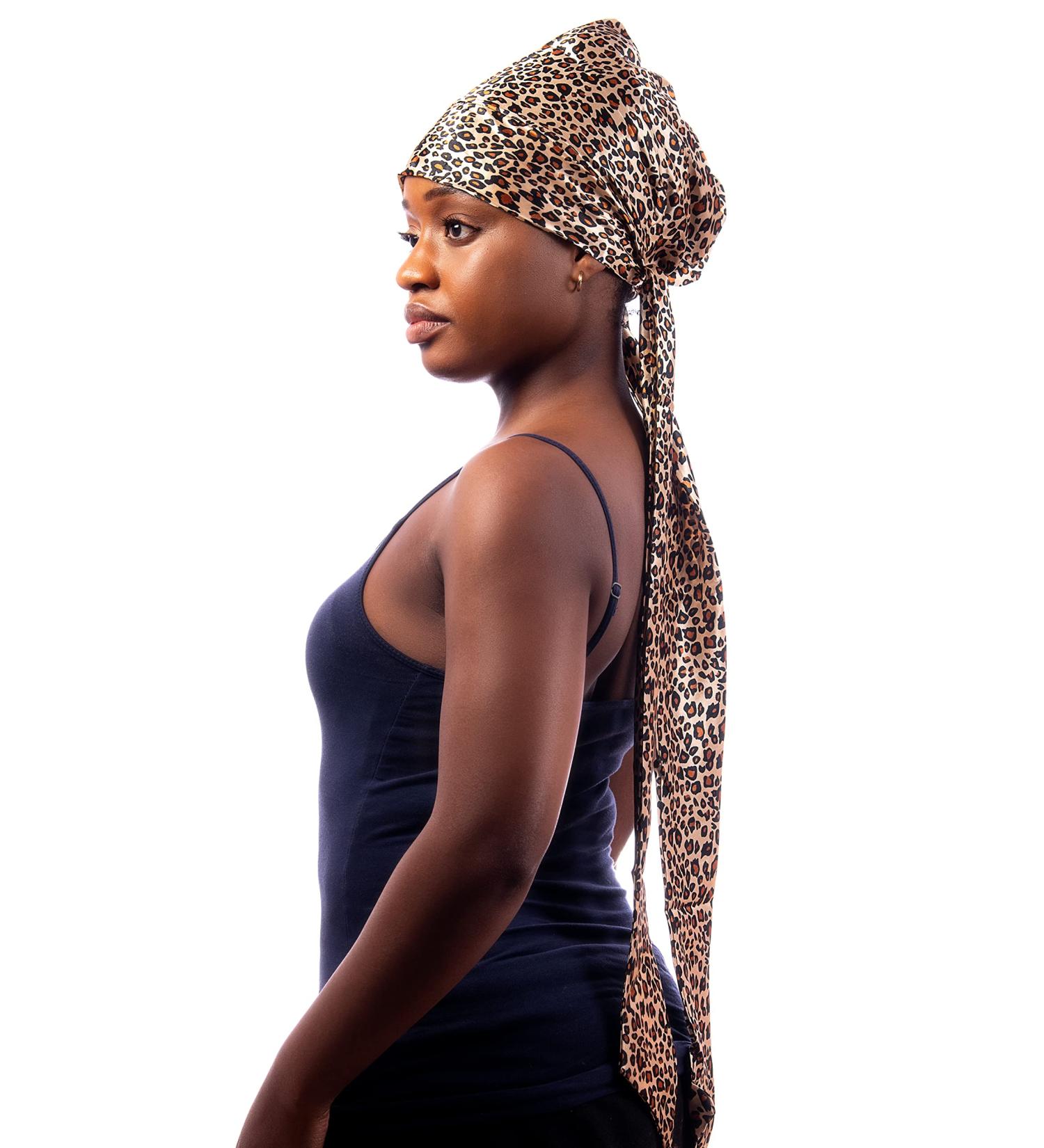 Satin sleep cap with all-round straps (cheetah print)