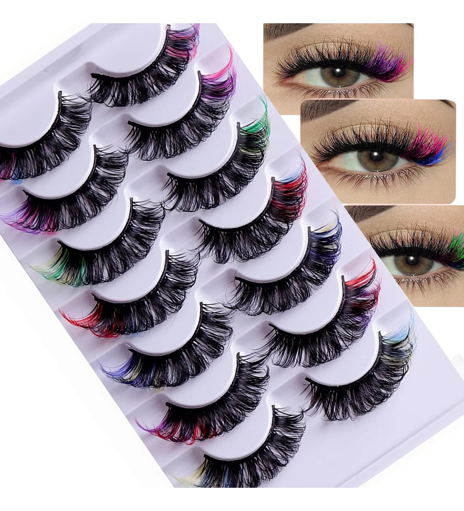 VNIHTT Colored Eyelashes - 5D Reusable Faux Mink Strip Lashes, 7 Pairs in 7 Vibrant Colors - D Curl False Lashes for Colored Lash Extensions Look - Buy Online on GoSupps.com