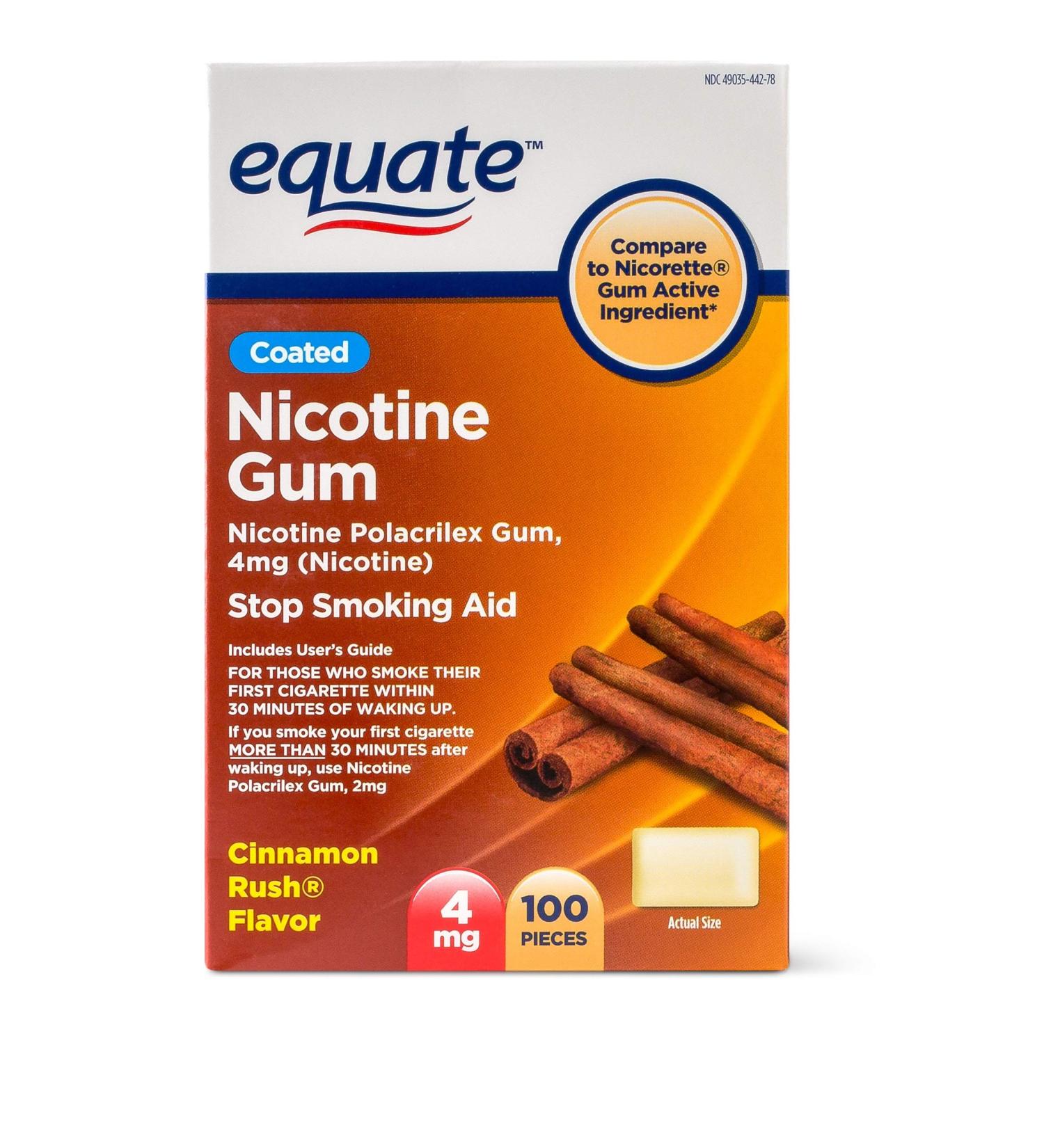 Equate - Nicotine Gum 4 mg Coated Cinnamon Rush Flavor 100 Pieces