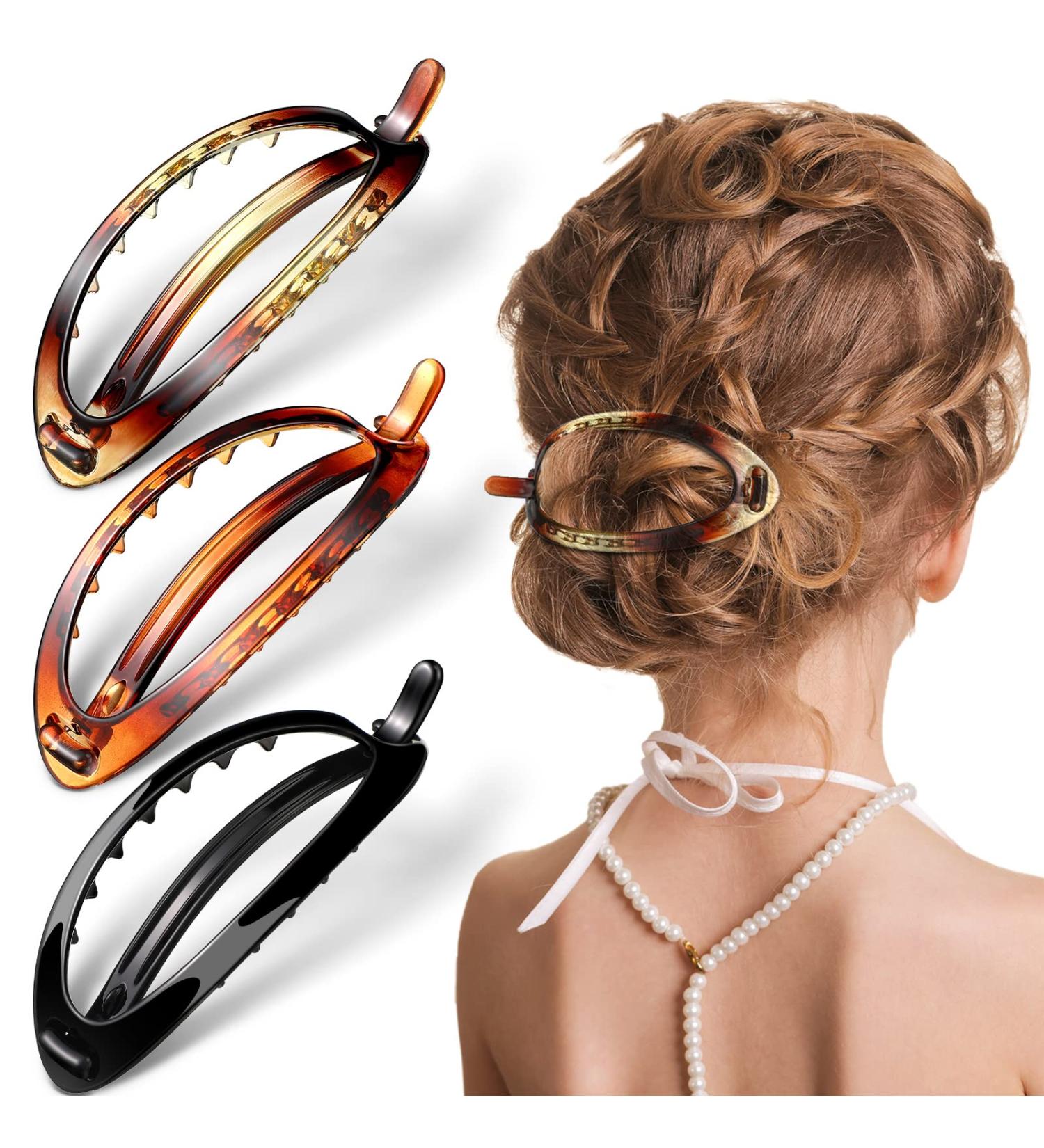 3-Piece Oval French Hair Barrette Clip Set | Flexible Ponytail Holder | Strong Grip Closure | No Metal Hair Accessories for Women Girls - Buy Online on GoSupps.com