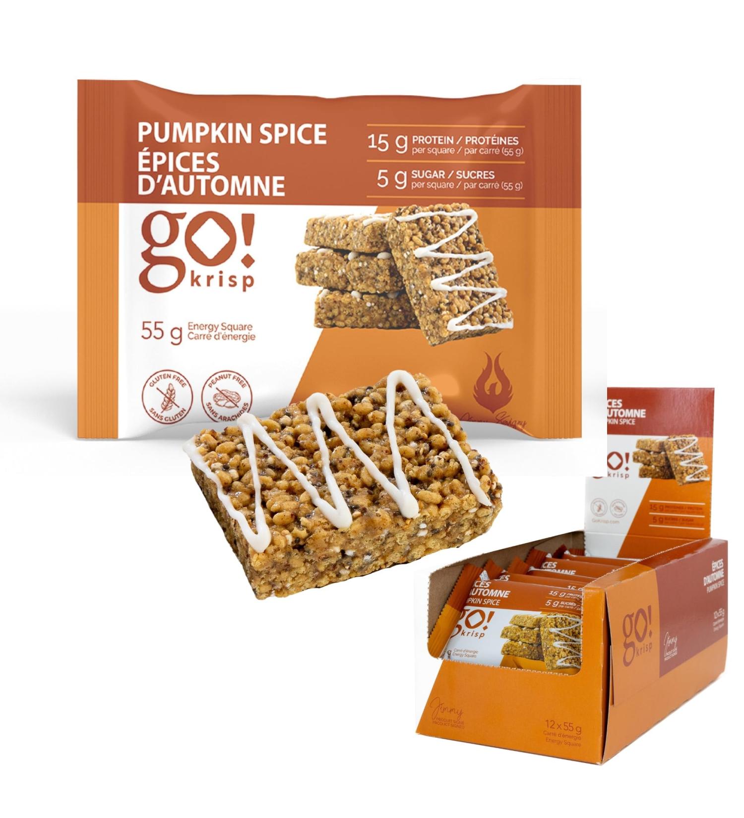 GoKrisp Energy Square by Jimmy Sevigny Pumpkin Spice 15 gr Protein Pastry Nut & Peanut Free Gluten Free |12-Pack - Buy Online on GoSupps.com