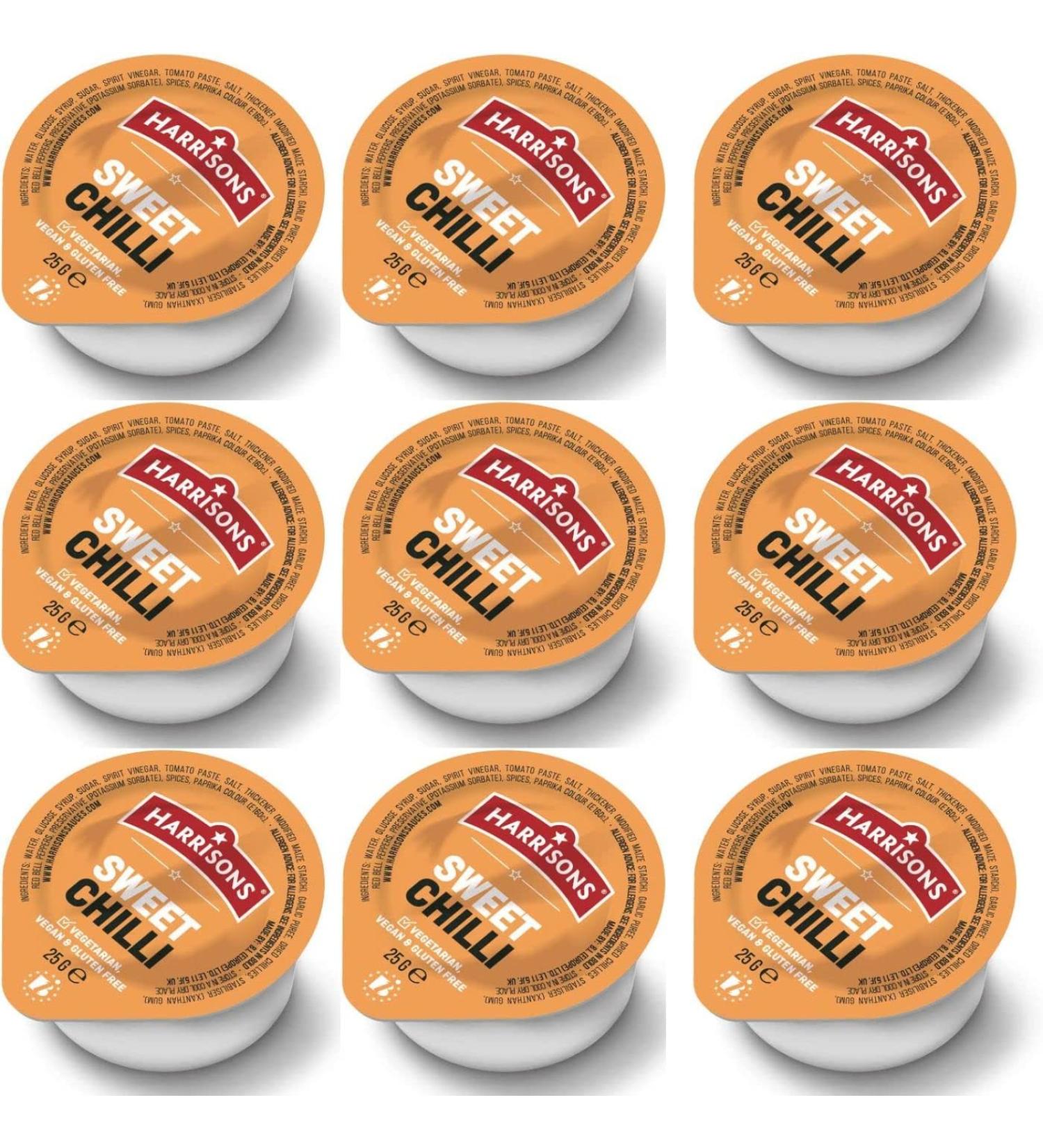 Harrison Sweet Chilli Sauce Dip Pack of 50 Chilli Sauce Dip 25g Each Vegan Friendly Gluten Free with No Soya Dairy and Artificial Color or Flavor Made in UK - Buy Online on GoSupps.com