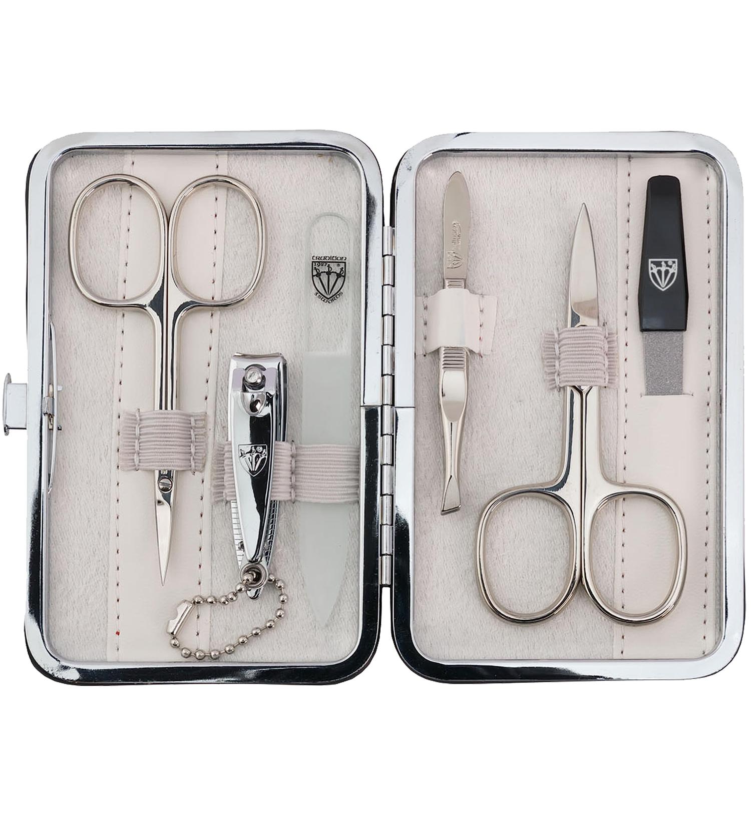 Buy Three Swords Genova 6-Piece Manicure Set | Premium Nail Care Kit in White Synthetic Leather Case | Scissors Clippers Tweezers & Glass Files - Buy Online on GoSupps.com