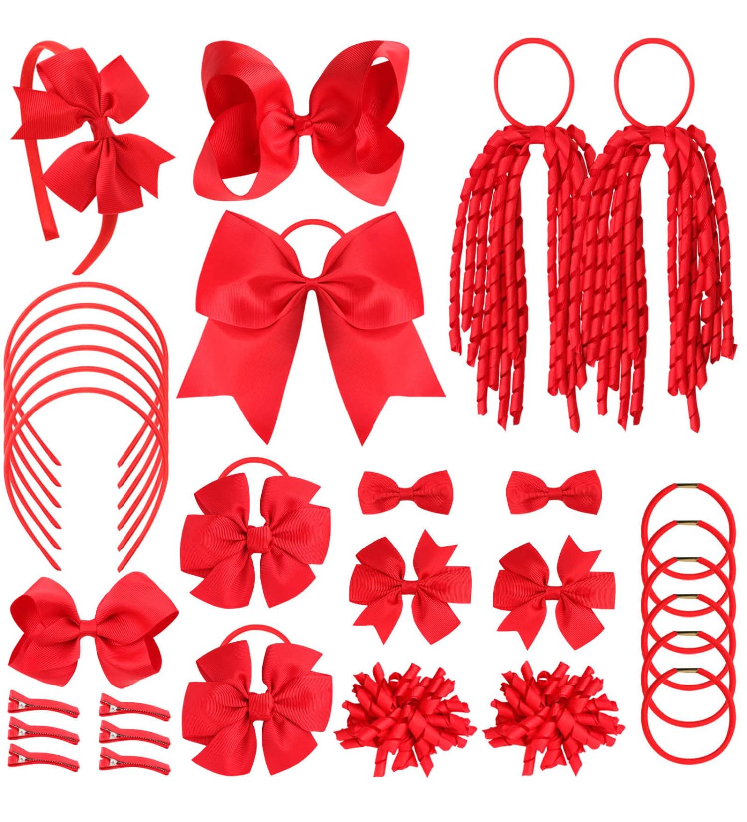 32PCS Red Bows for Girls - Oaoleer Grosgrain Ribbon Hair Accessories Set | Cheer Bows, Clips, Headbands, Barrettes for Little Girls - Buy Online on GoSupps.com