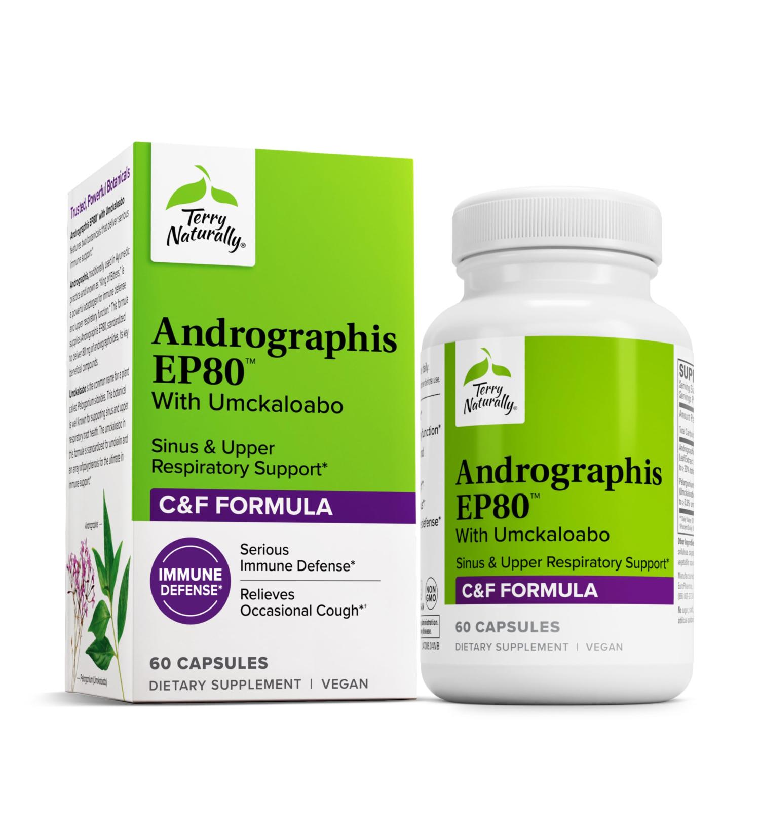 Terry Naturally Andrographis EP80 with Umckaloabo - Sinus Health Support - Supplement to Support Mucus Relief & Respiratory Function - Vegan Capsules to Aid Immune Health - 60 Capsules (60 Servings) - Buy Online on GoSupps.com