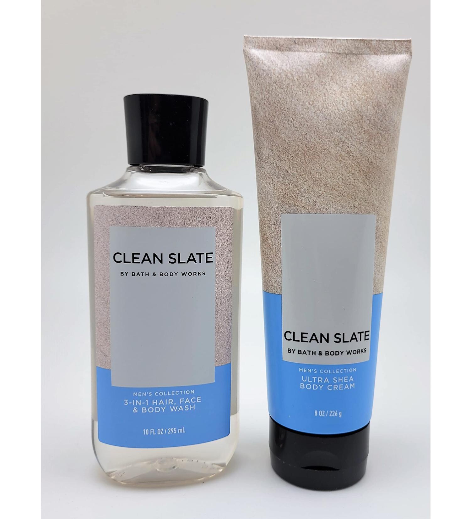 Bath & Body Works - Clean Slate - 2 pc Bundle - 3-in-1 Hair  Face & Body Wash and Ultra Shea Body Cream - Full Size.