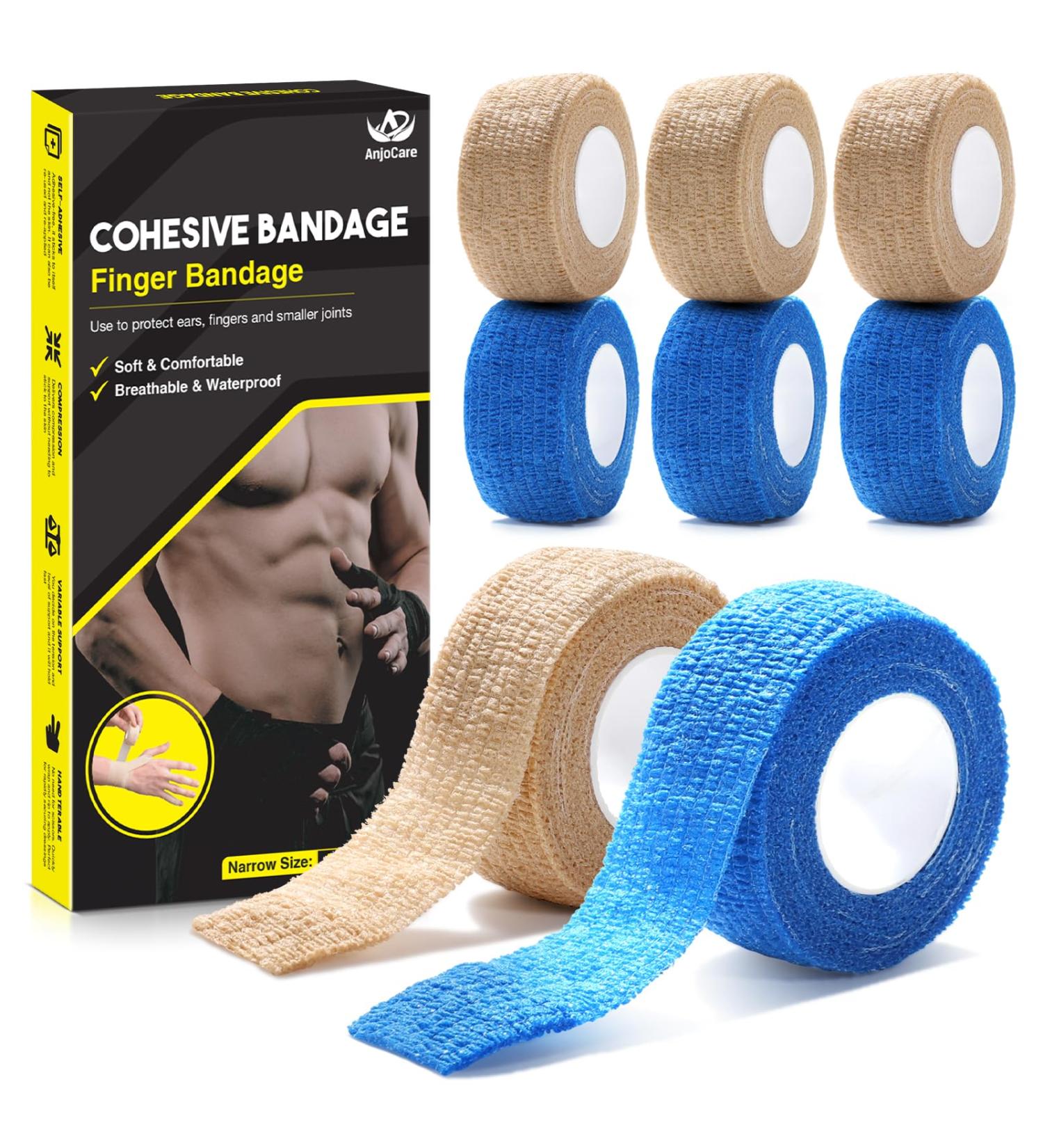 Anjocare Self-Adhesive Bandage Wrap (8 Pack) - Breathable Cohesive Bandage for First Aid Sports Injuries and Pet Care (2.5cm x 4.5m) - Beige & Blue - Buy Online on GoSupps.com
