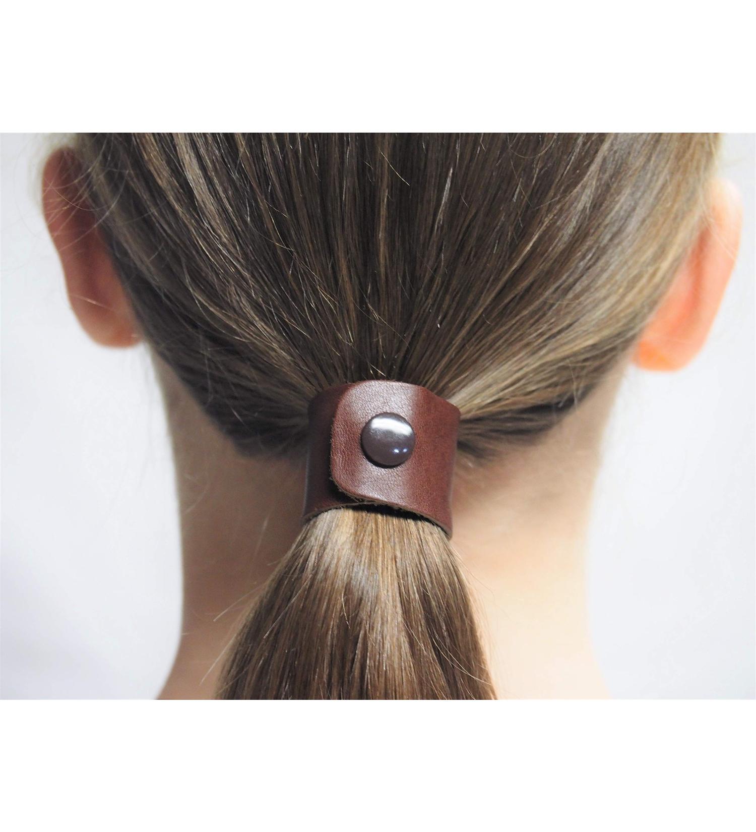 Jissy Leather Hair Ties - Chestnut/Marron - Small Size - Glossy Brown Snaps | Ponytail Holder for Men and Women - Buy Online on GoSupps.com