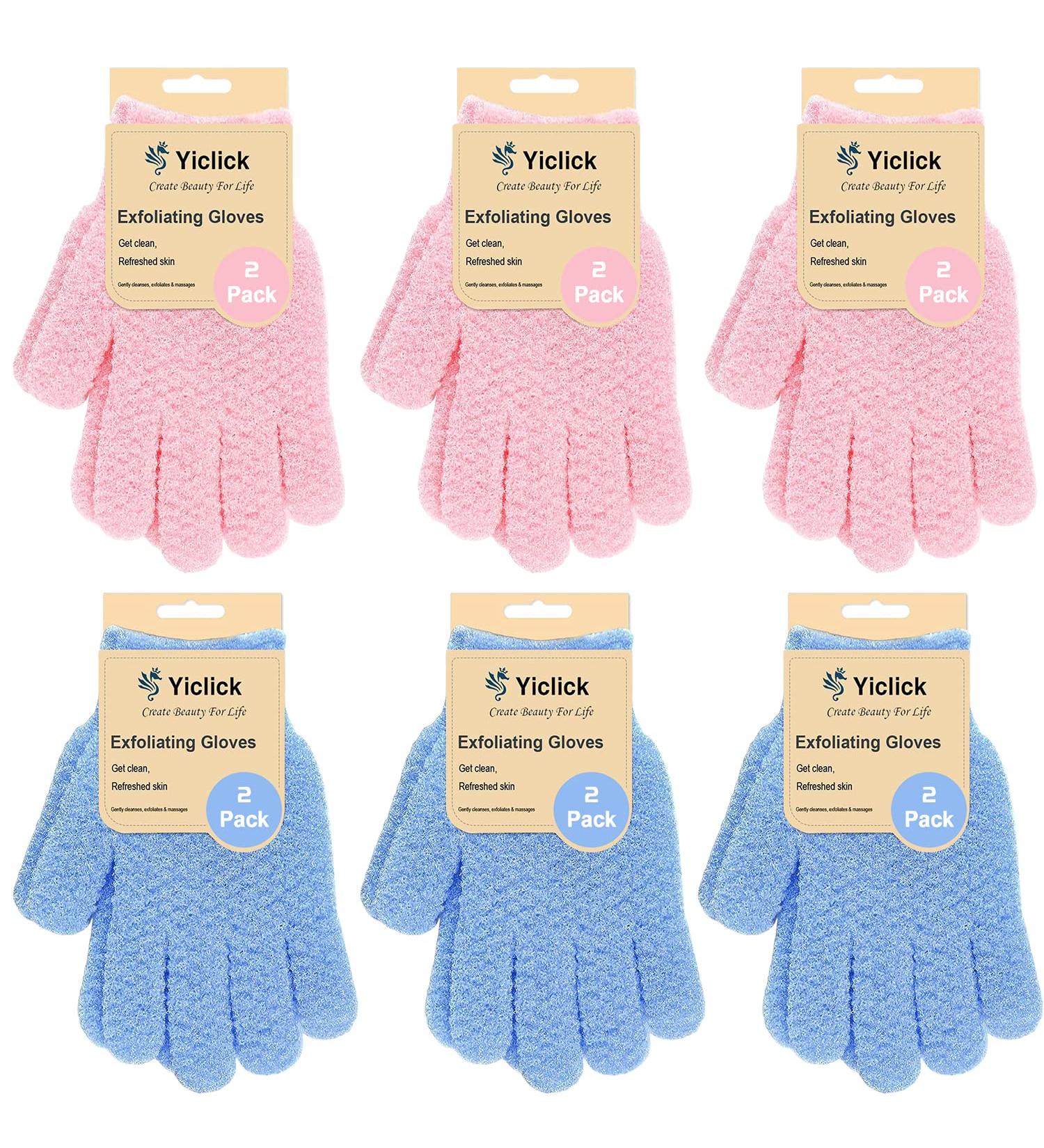 Yiclick Exfoliating Gloves 6 Pairs - Body Scrubber for Shower Exfoliation - Dead Skin Remover Sponge Loofah Mitt for Men and Women - 12pcs (Blue & Pink) - Buy Online on GoSupps.com