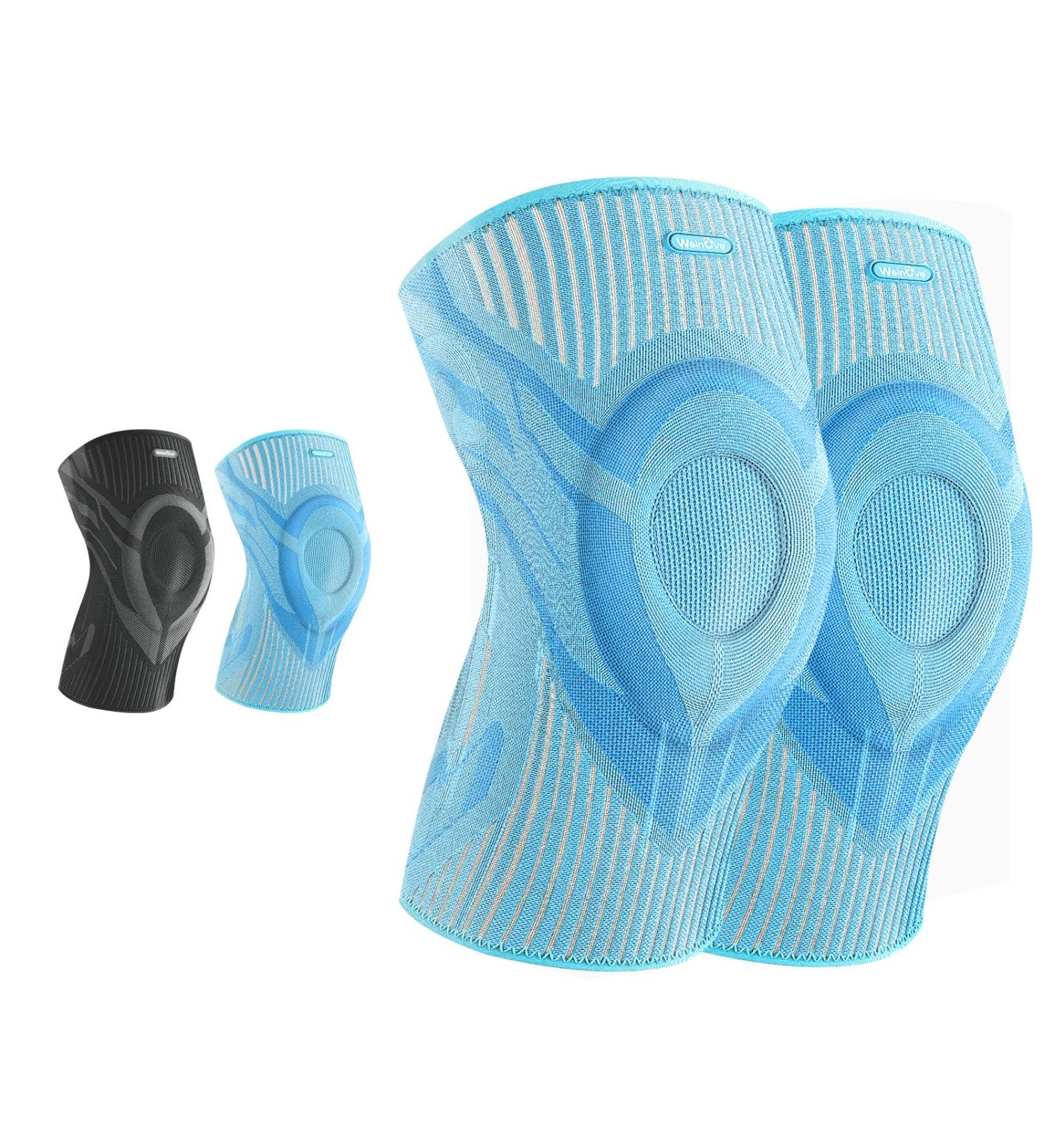 Welnove Knee Brace Sleeves - Best Compression Support with Side Stabilizers & Patella Gel Pad for Joint Pain Relief Running Climbing - Blue Large - Buy Online on GoSupps.com