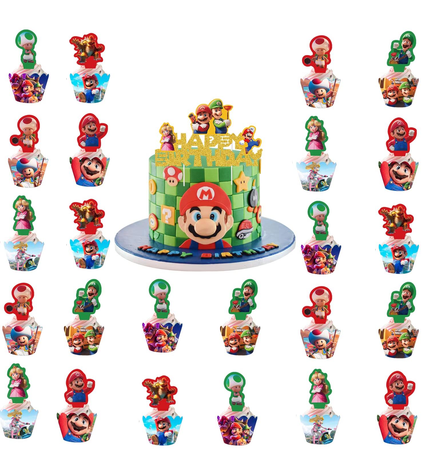 Super Bros Cake Toppers Cupcake Toppers 25PCS Super Bros Themed Birthday Decorations Happy Birthday Party Supplies Cake Decorations for Girls Kids - Buy Online on GoSupps.com