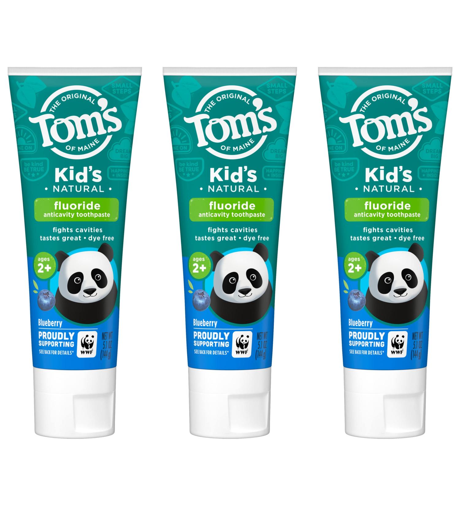 Tom's of Maine Kids Blueberry Fluoride Toothpaste 3-Pack - Natural, Dye-Free, ADA Approved | 5.1 oz for Children 2+ years - Buy Online on GoSupps.com