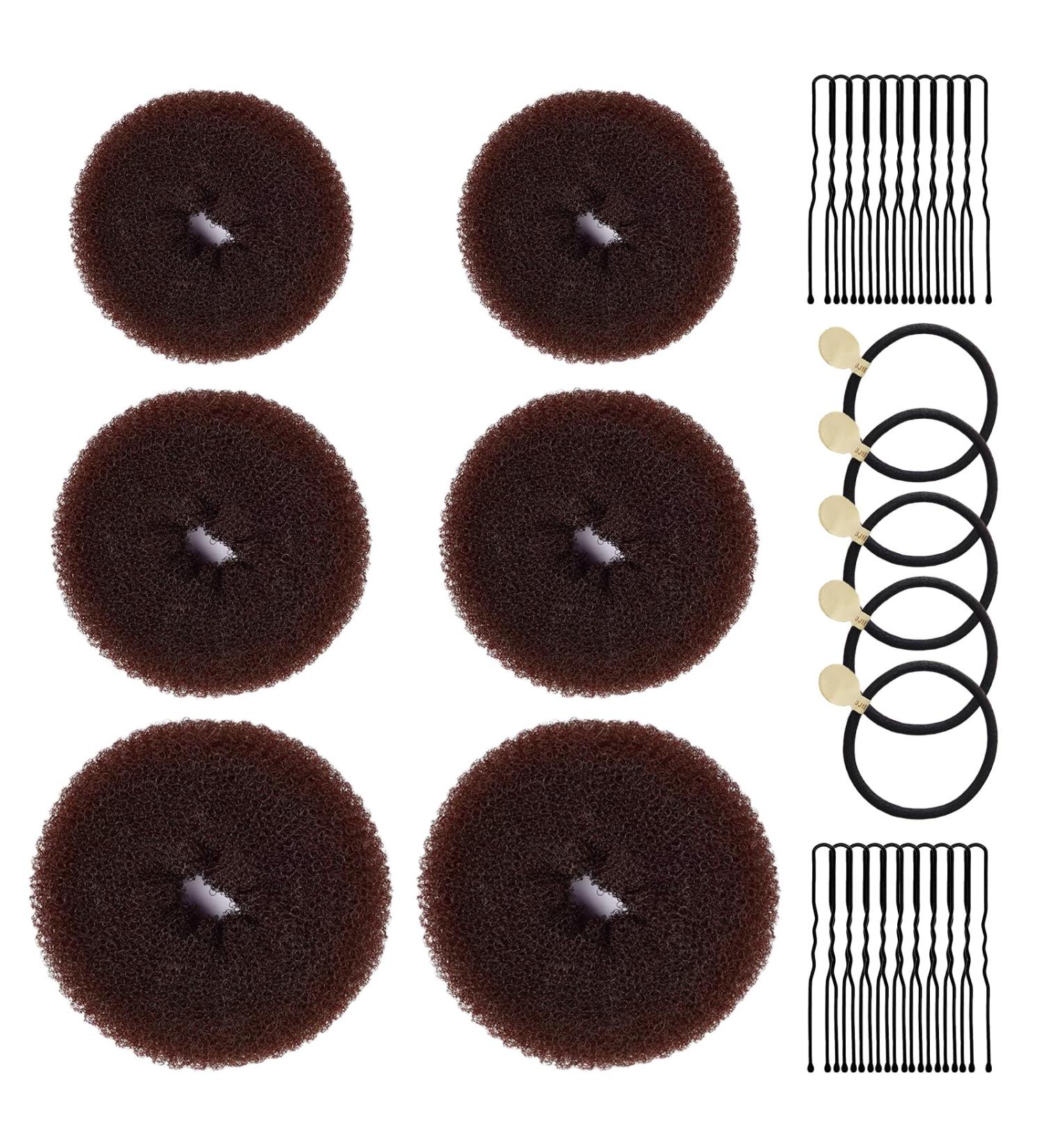 INBOLM 6 Pcs Hair Donuts for Buns Donut Bun Maker Set Hair Doughnuts Bun Makers for Hair Paddingwith 20 Pcs U-Shaped Hair Pins and 5 Pcs Elastic Bands for Girls Kids and Women (Brown) - Buy Online on GoSupps.com