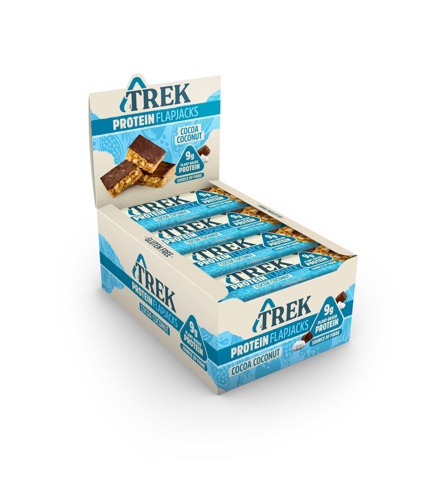 TREK High Protein Flapjack Cocoa Coconut - Gluten Free, Plant Based Vegan Snack - 16 Bars (50g each) - Buy Online on GoSupps.com