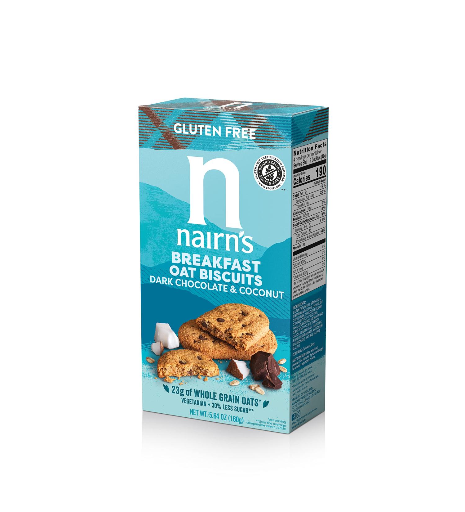 Nairn's Gluten Free Chocolate & Coconut Breakfast Biscuits 5.64oz - Pack of 3 | Delicious and Healthy Snack Option | Shop Now! - Buy Online on GoSupps.com