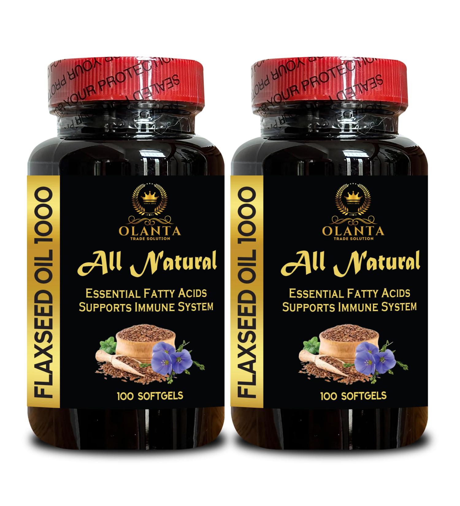 OLANTA TRADE SOLUTION Flaxseed Oil 1000mg Plant-Based Cold-Pressed Essential Fatty Acids | Immune Booster Supplement | 2 Bottles 200 Softgels - Buy Online on GoSupps.com