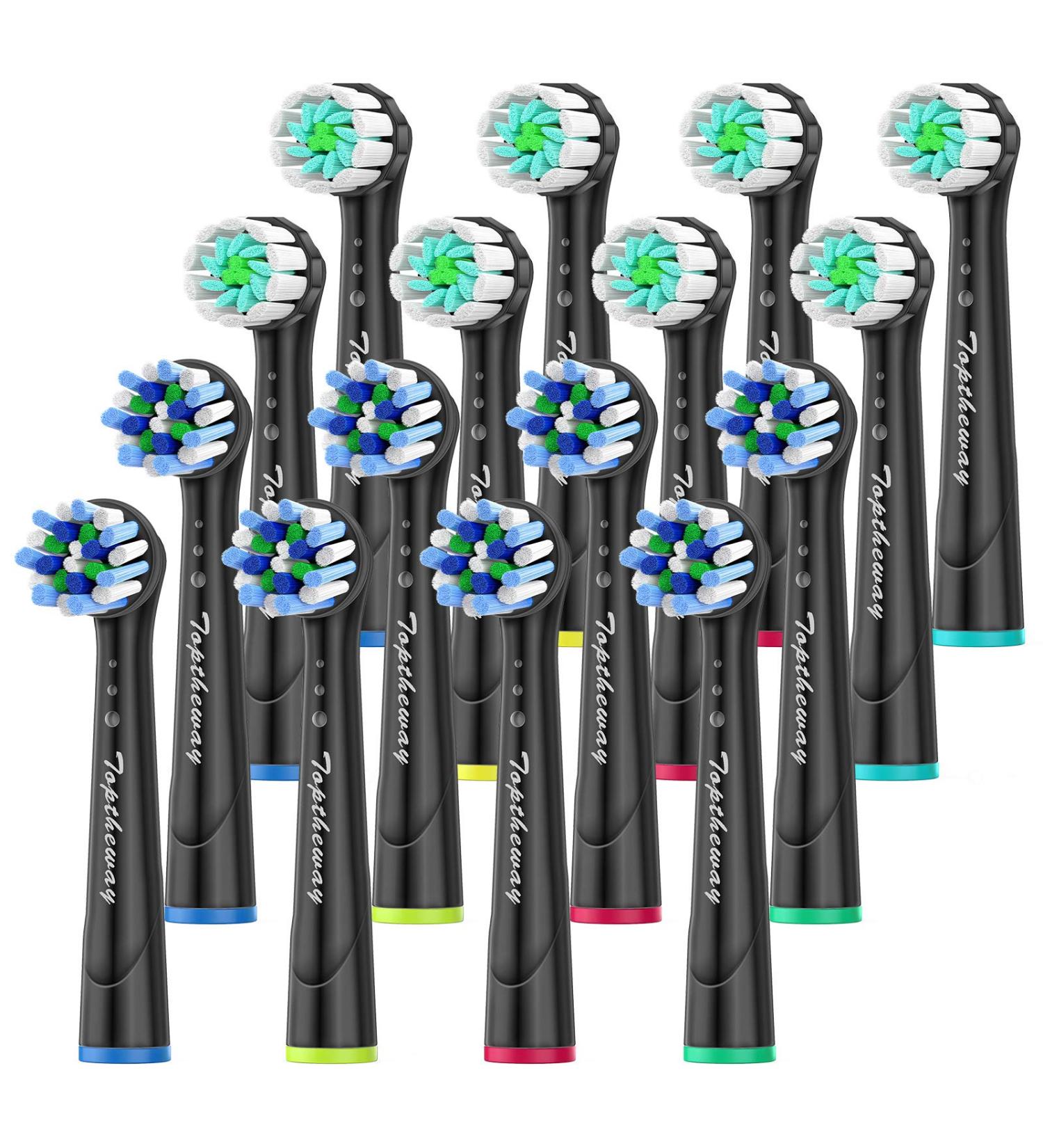 Toptheway Replacement Toothbrush Heads Compatible with Oral B Braun - 16 Pack, Black - Buy Online on GoSupps.com