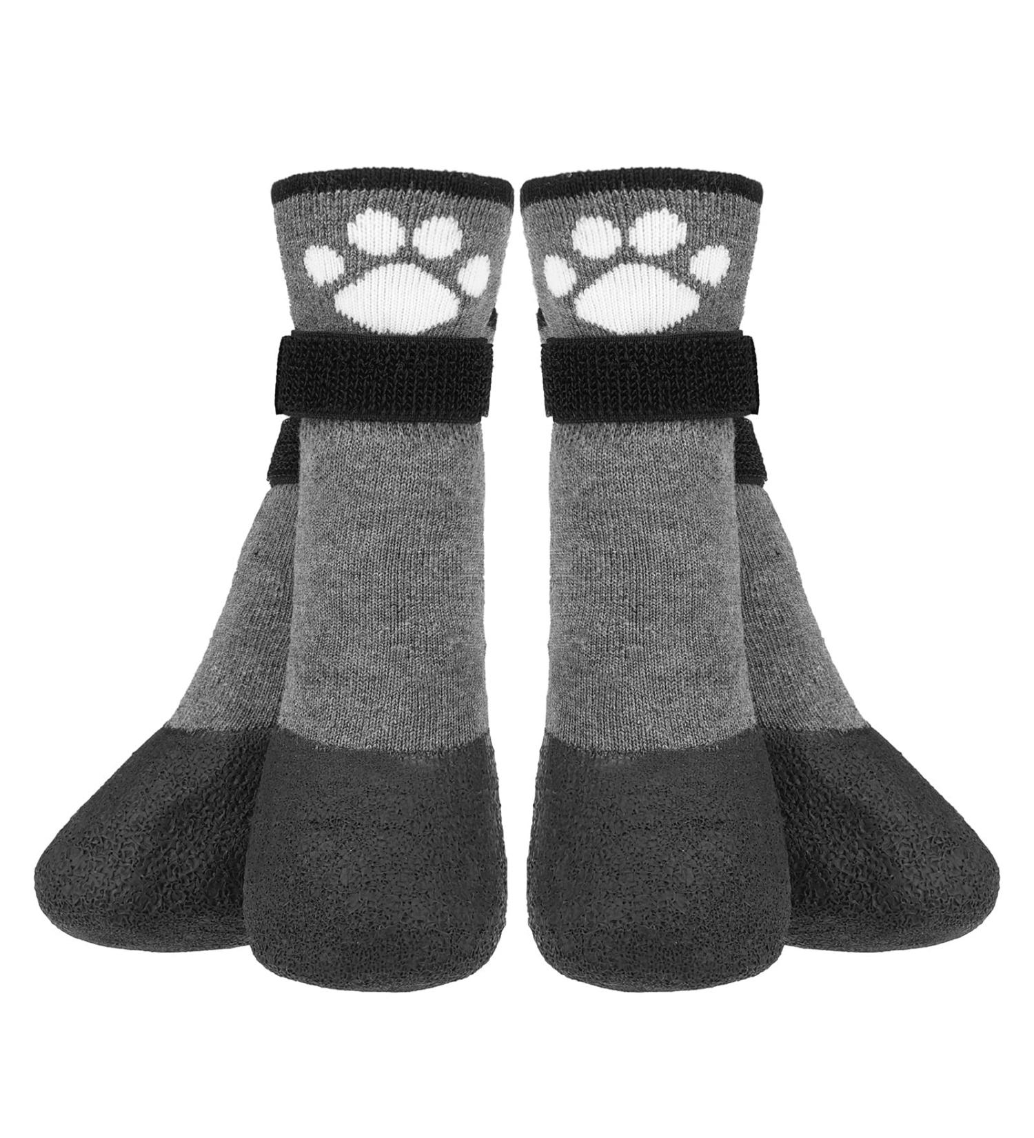 BEAUTYZOO Anti Slip Dog Socks Boots | Waterproof Grip Bottom | Paw Protector for Hardwood Floors | Adjustable Straps | Grey, Large - Buy Online on GoSupps.com