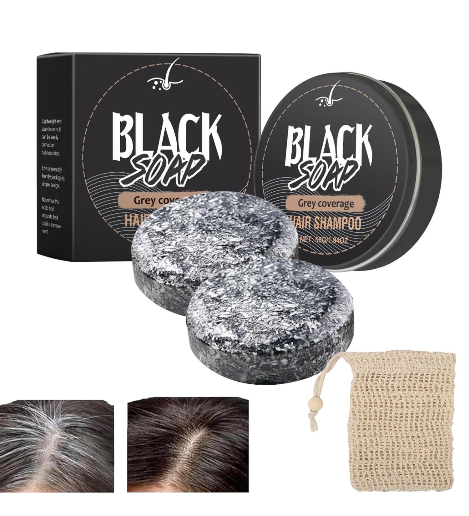 Solid Shampoo Bar Soap For Gray Hair Natural Grey Hair Removal Soap Reverse Grey Hair Bar Shampoo Solid Shampoo Bar Hair Darkening Shampoo Bar With Soap Net (2pc) - Buy Online on GoSupps.com