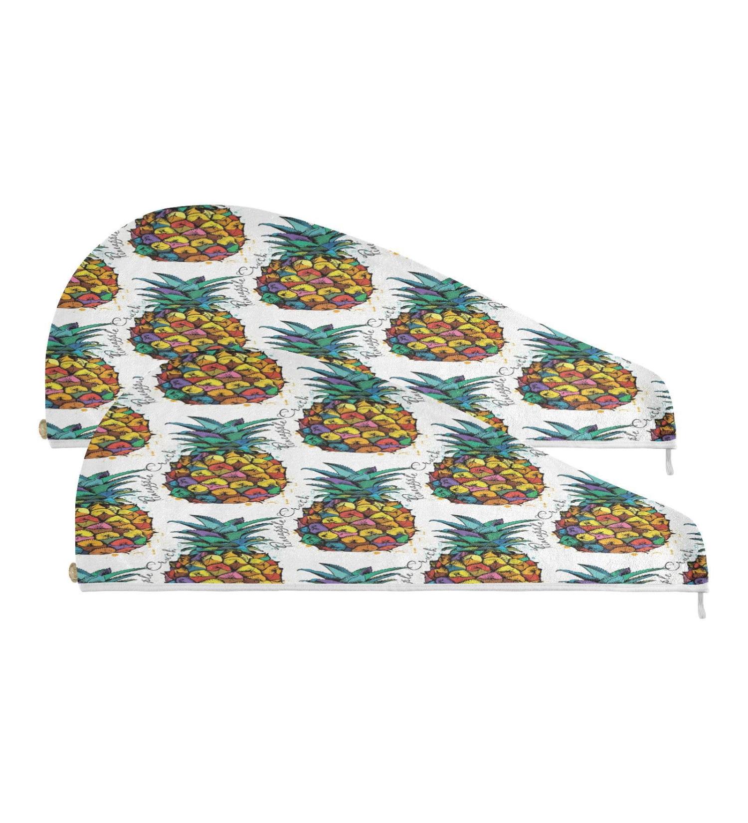 Watercolor Pineapple Fruit Dry Hair Cap & Quick Drying Towel Set - Soft Absorbent 2 Piece with Button Headband | International Shipping Available - Buy Online on GoSupps.com