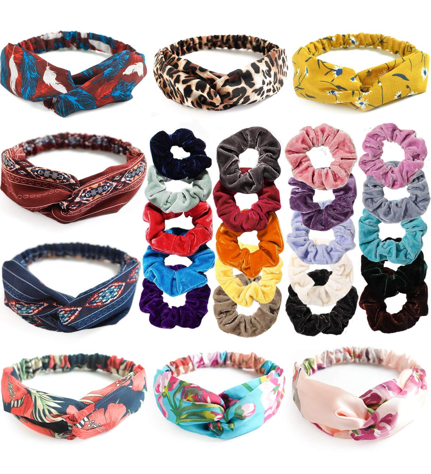 28-Piece Colorful Hair Band Set for Women | Meowmee Scrunchies Elastic Hair Ties & Headbands | Perfect Hair Accessories for Girls - Buy Online on GoSupps.com