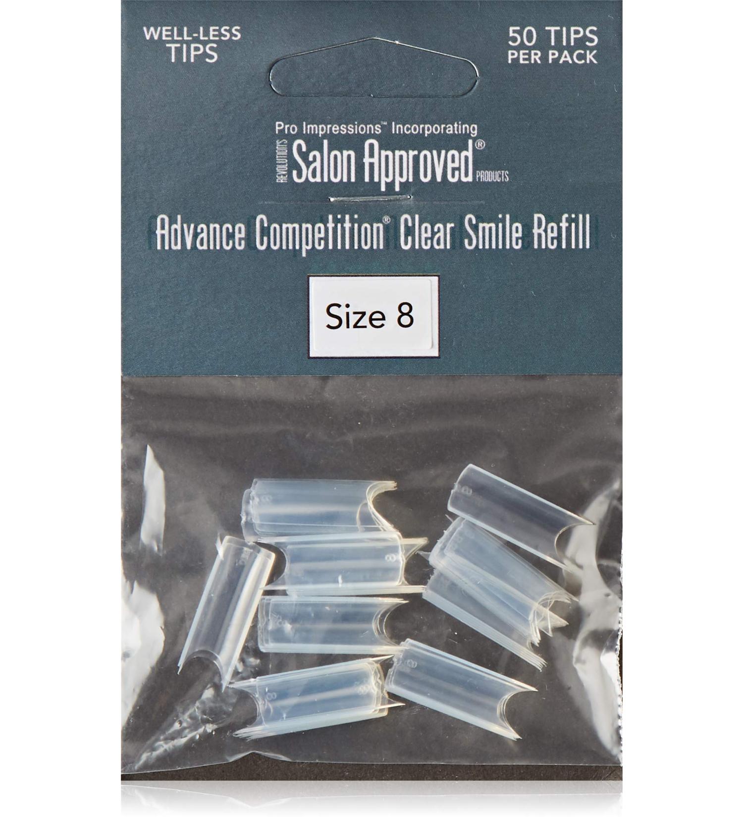 Pro Impressions Advance Competition Clear Smile 50 Nail Tips Size 8