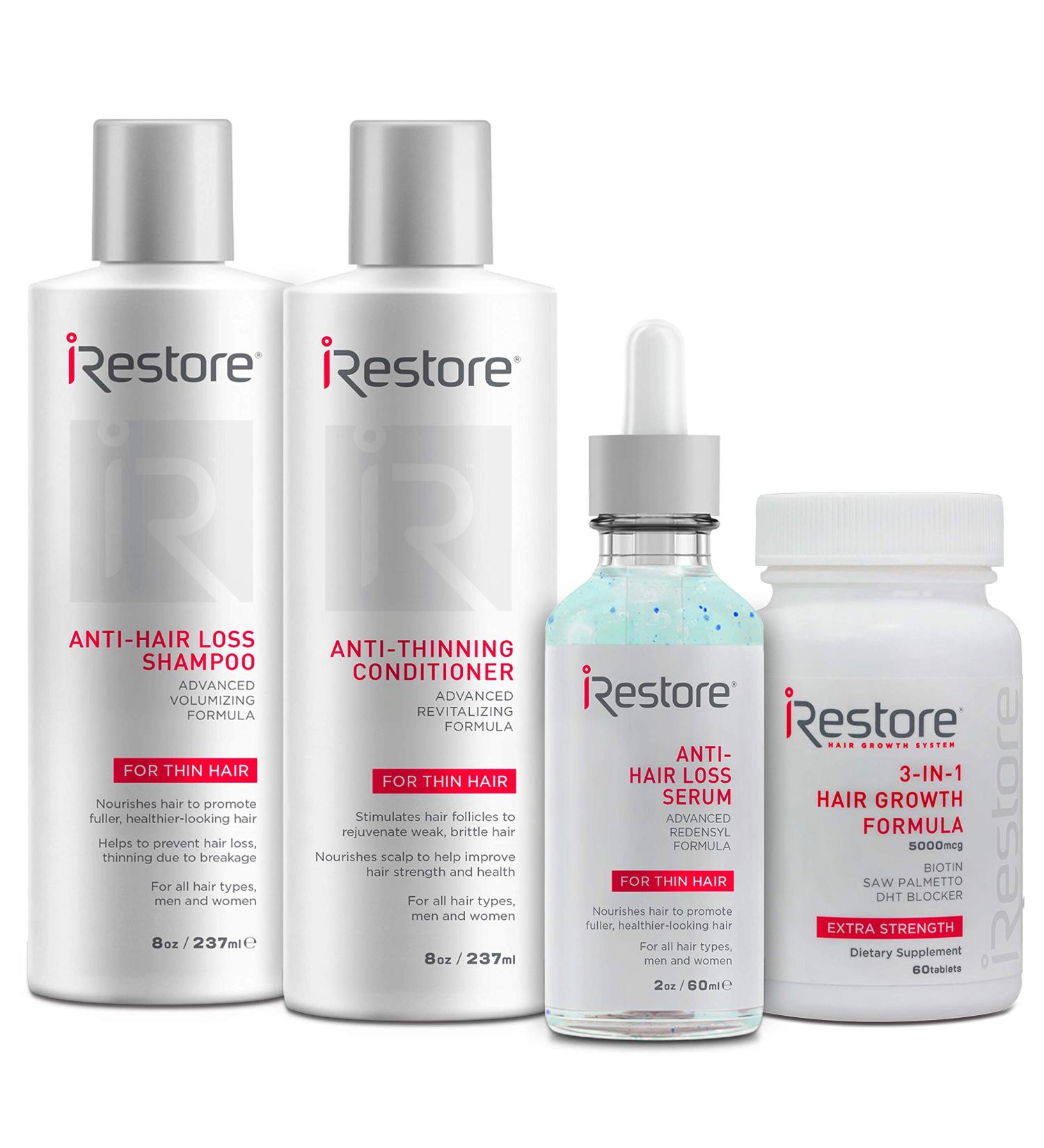 iRestore Max Growth Bundle: 3-in-1 Hair Growth Supplement, Serum, Shampoo & Conditioner for Hair Loss - Buy Online on GoSupps.com
