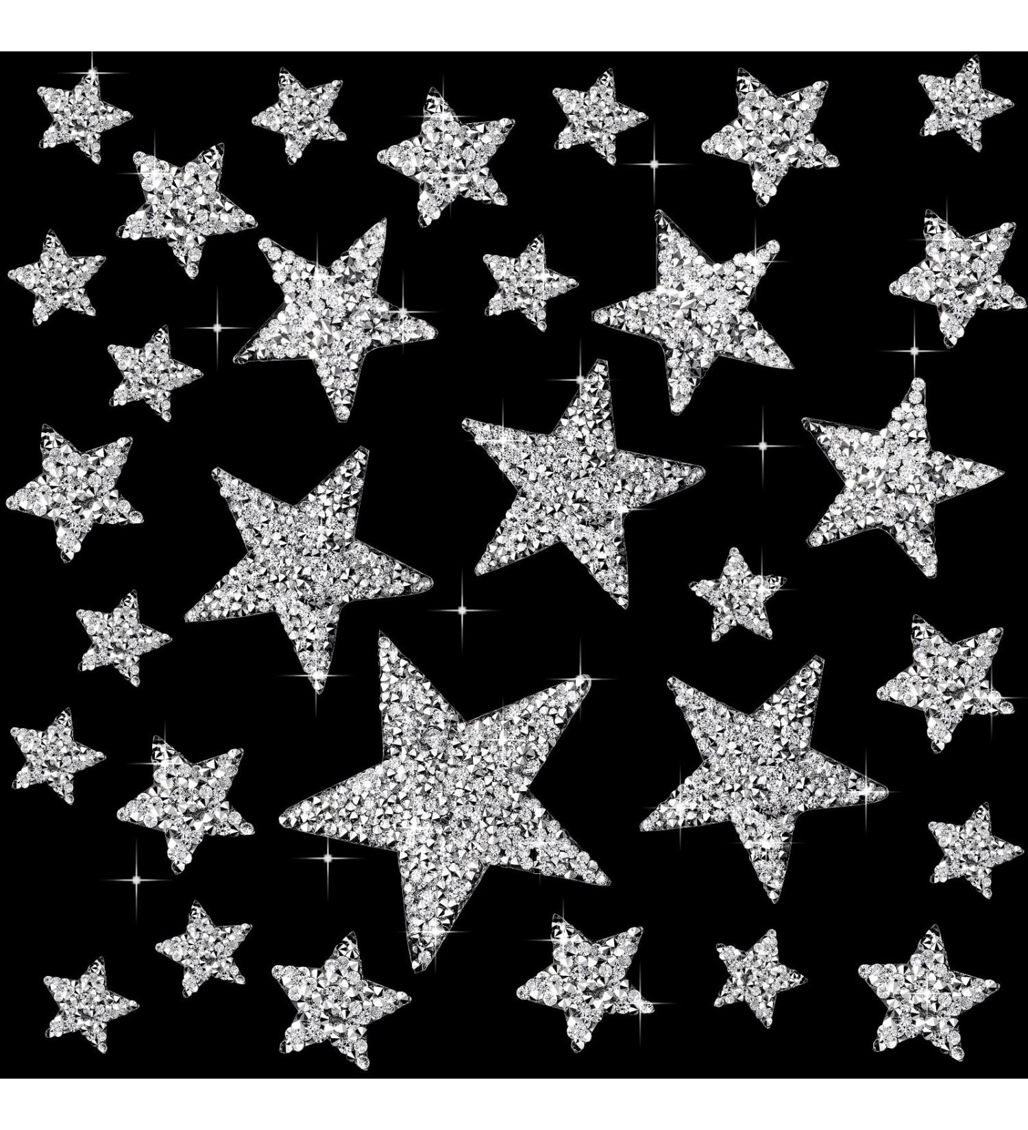 32 Iron On Star Patches - Rhinestone Silver | DIY Clothing Repair & Decoration - Buy Online on GoSupps.com