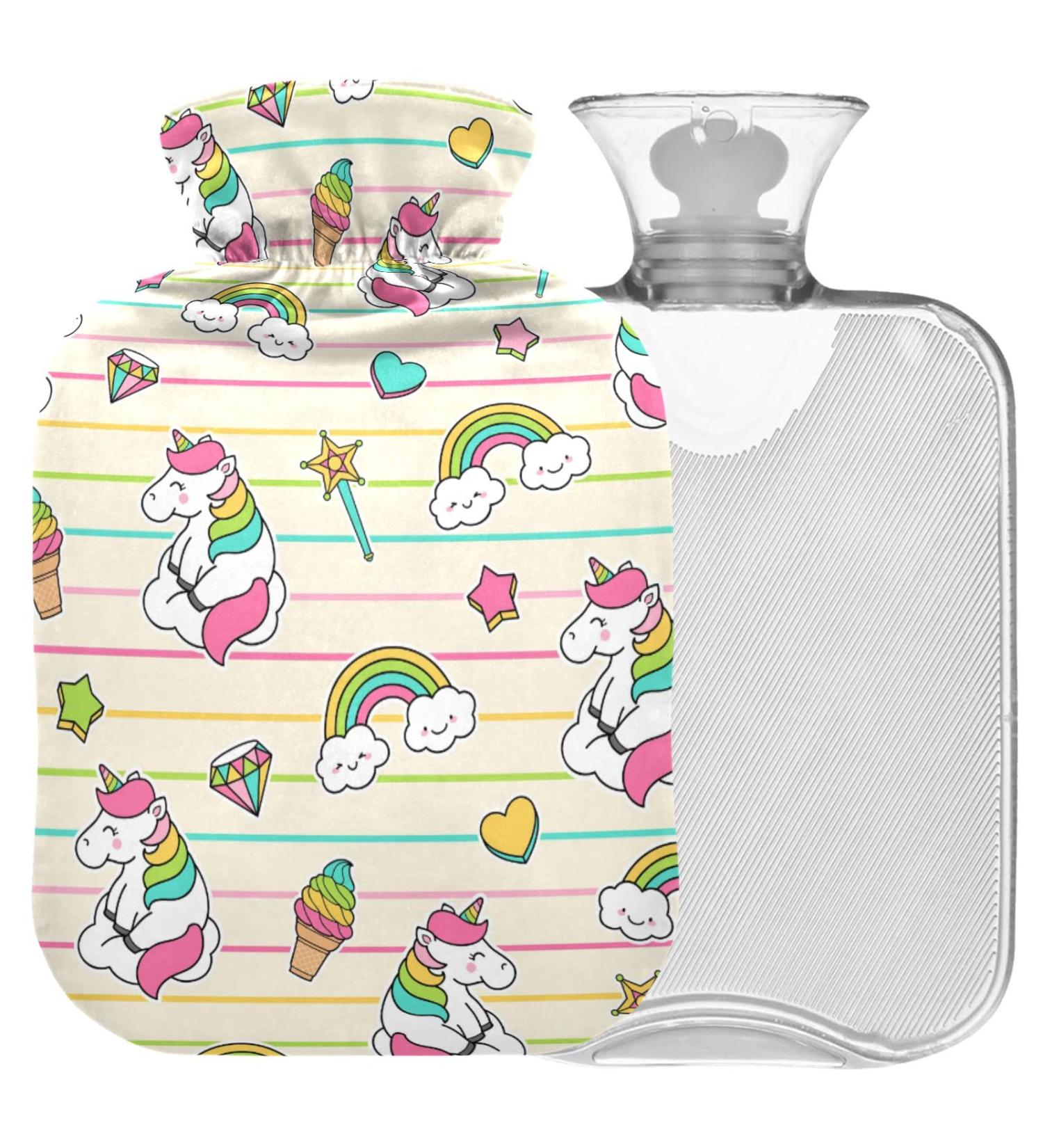 Naanle Rainbow Unicorn Hot Water Bottle - 1L Transparent Heat Bottle for Pain Relief & Therapy | Ideal Bed & Hand/Foot Warmer - Buy Online on GoSupps.com