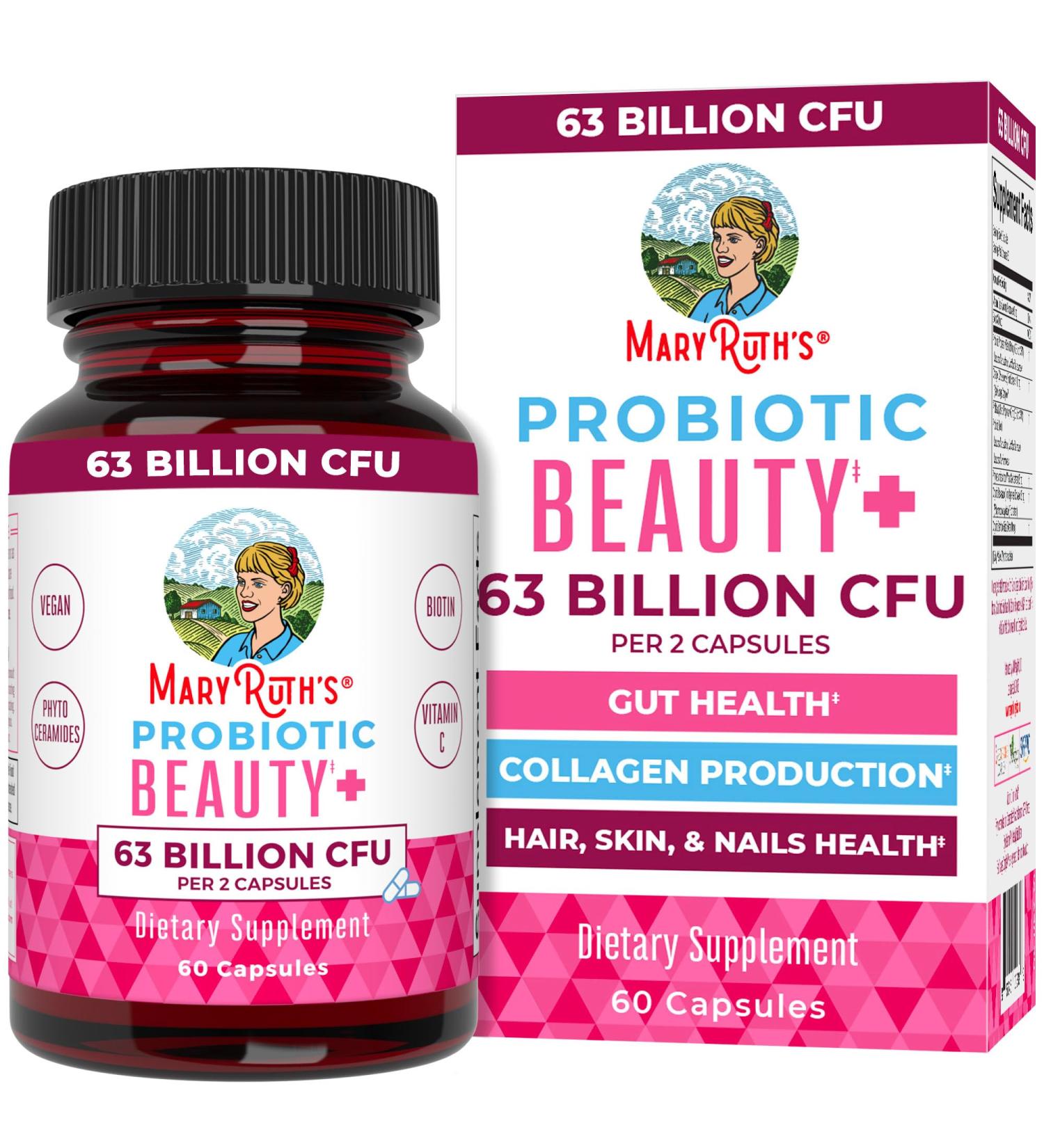 MaryRuth Organics Probiotic Beauty Capsules | Vegan Collagen Support | Anti Aging | Gut Health | Hair Skin and Nails Vitamins | Skin Care | Biotin | Non-GMO Project Verified | 60 Count 60 Count (Pack of 1) - Buy Online on GoSupps.com
