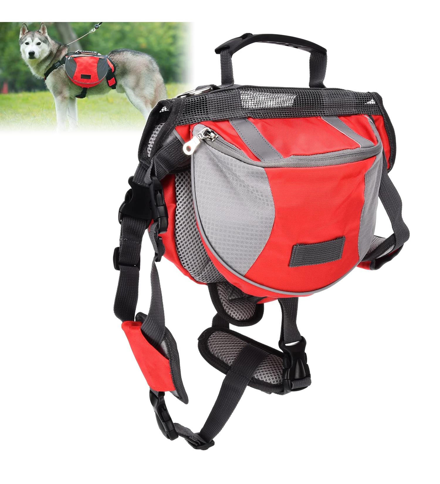Cyrank Dog Hiking Backpack Dog Backpack Harness Dog Saddle Bag with Side Pockets for Small Medium Large Dogs(S-Red) S Red - Buy Online on GoSupps.com