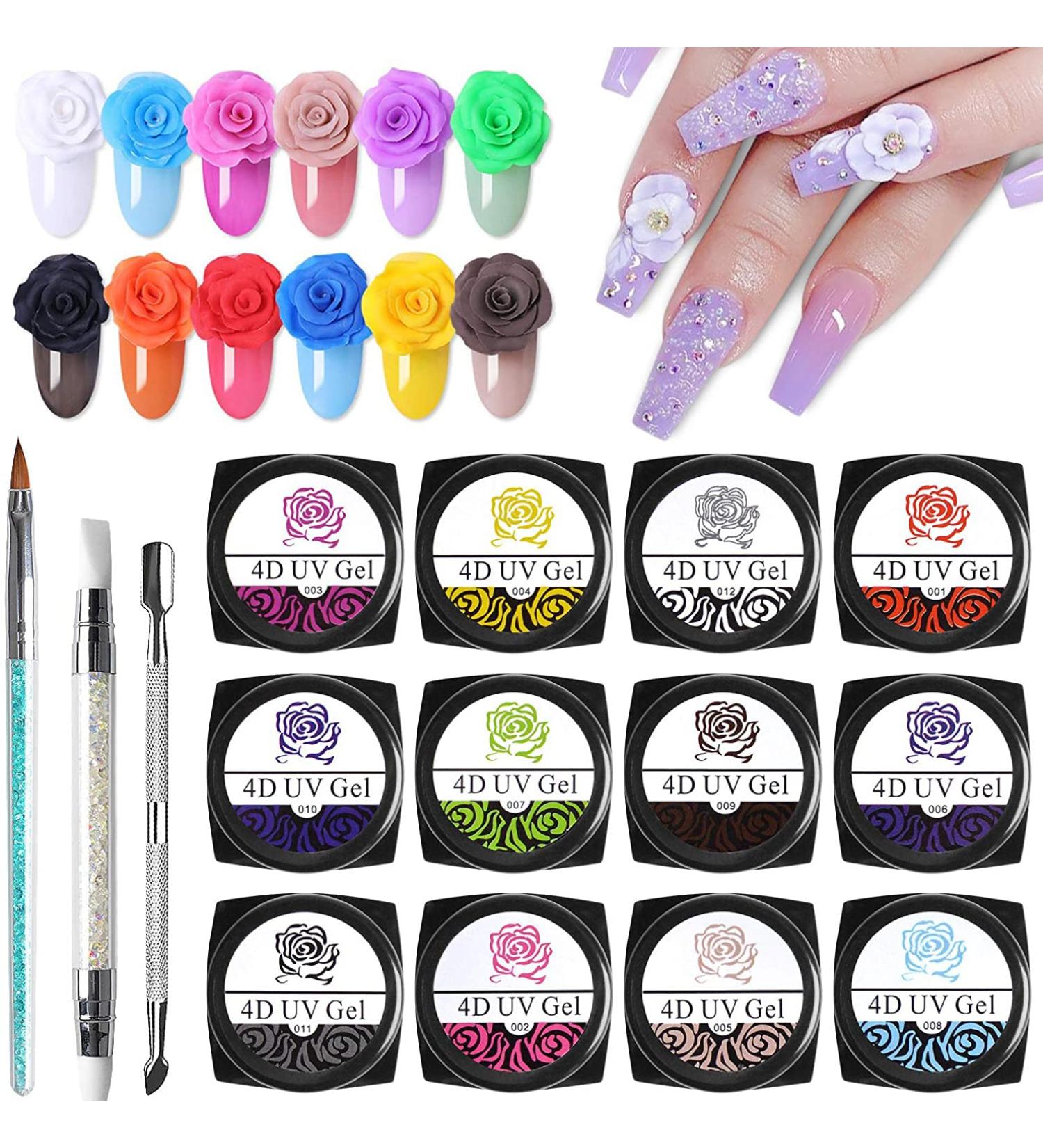 Kalolary Sculpture Carved Nail Gel Set - 12 Colors Gel Polish with Sculpture Pen, Cuticle Pusher, and Carving Brush - Buy Online on GoSupps.com