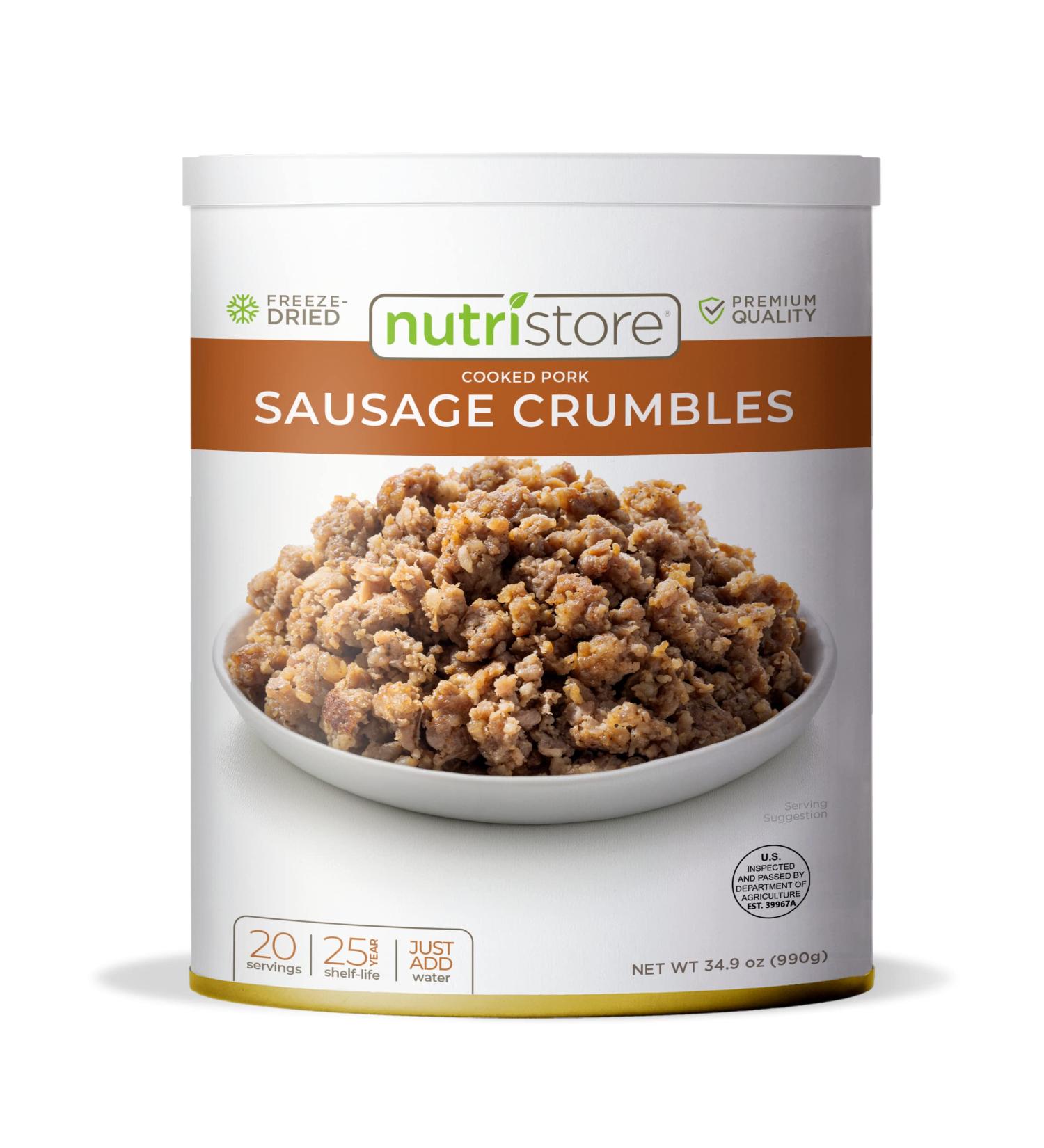 Nutristore Freeze-Dried Sausage Crumbles | Emergency Survival Food | Premium Quality Meat | 25 Year Shelf-Life | 1-Pack - Buy Online on GoSupps.com
