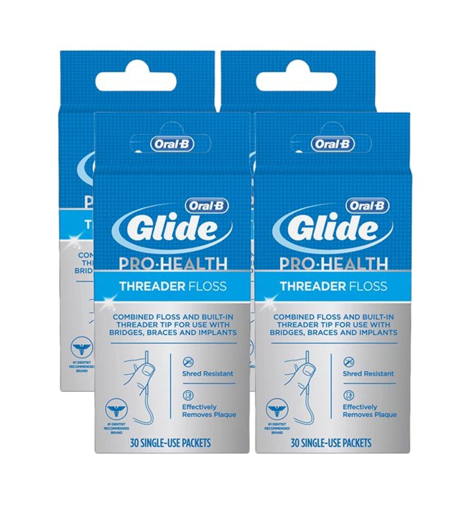 Glide Threader Floss 30-Count Single-Use Packets - Pack of 4 | Dental Floss for Easy Cleaning - Buy Online on GoSupps.com