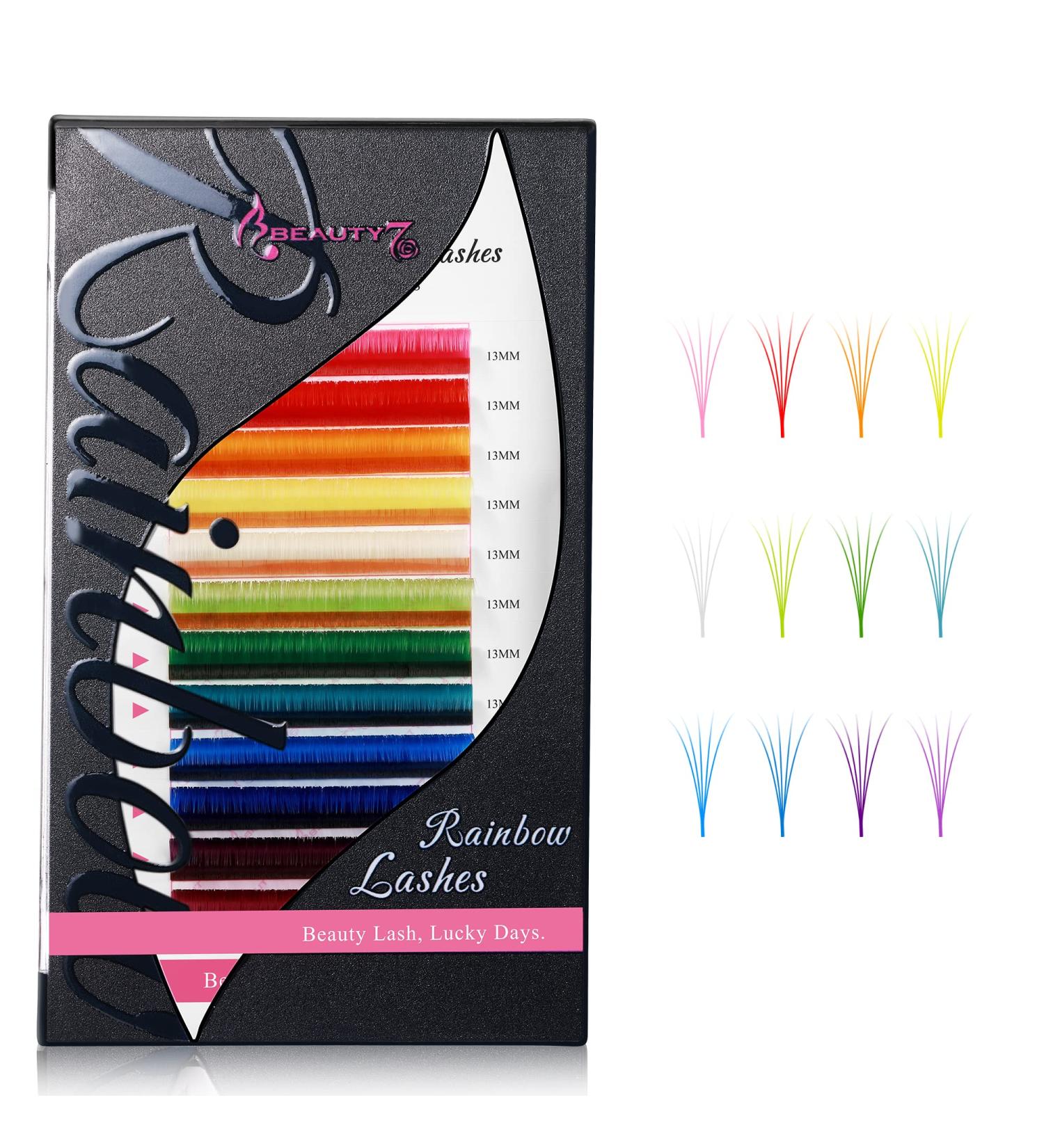 DIY Colored Lash Extensions 12 Colors Easy Fan 0.05mm D+ Curl 15mm Rainbow Eyelash Pink Red Yellow White Green Blue Purple Faux Mink Volume Eyelashes for Home and Salon Use Beauty7 - Buy Online on GoSupps.com
