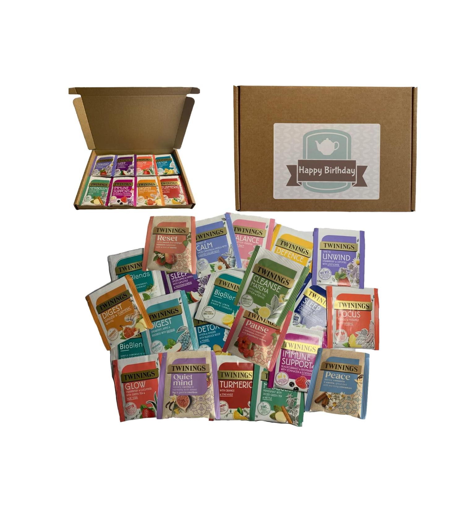 Twinings Happy Birthday Selection Tea Set Gift Box 22 Flavours Fruit Herbal Mixed Collection - Soulful Superblends Bioblends Assorted Variety Pack Individually Wrapped Envelope Letterbox - Buy Online on GoSupps.com