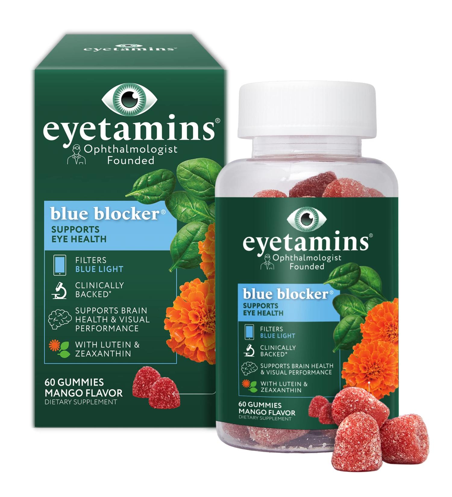 eyetamins Blue Blocker Eye Health - 60 Lutein Gummies - Ophthalmologist-Developed - Support Vision Filter Blue Light & Help Eye Strain - Promotes Sleep Focus Eyesight Vegan & Non-GMO Formula - Buy Online on GoSupps.com