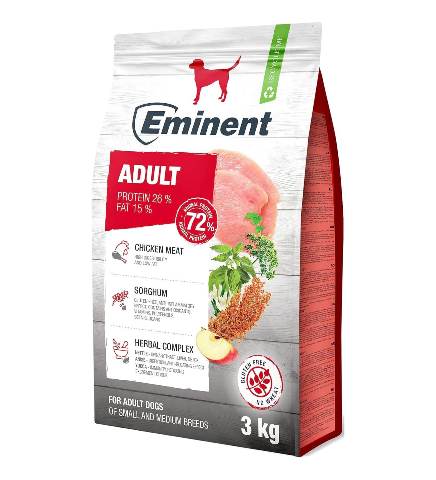 Eminent Adult - Premium Dog Food - Gluten Free - Dry Food for Adult Dogs of Small and Medium Breeds - 3 kg - Buy Online on GoSupps.com