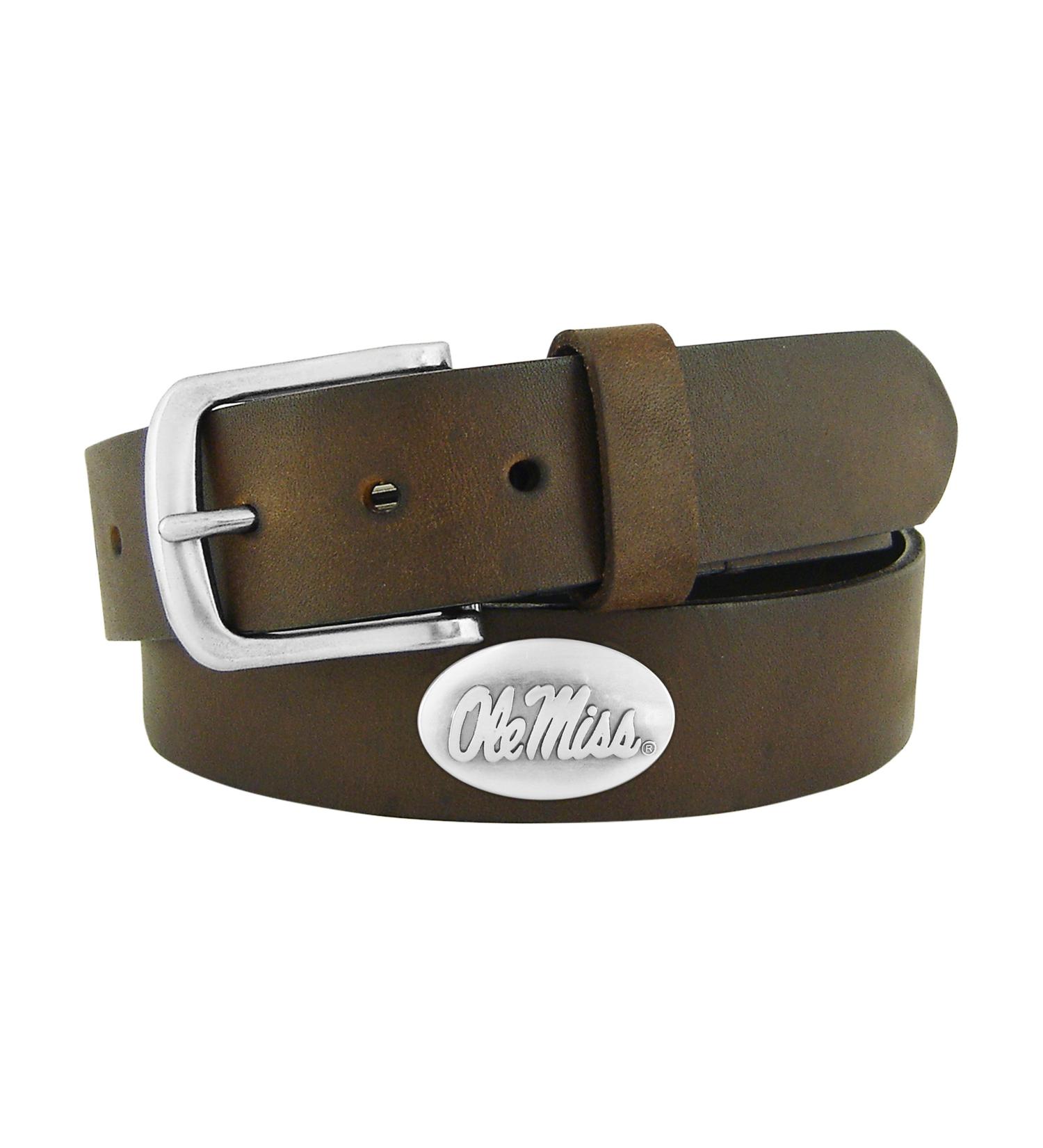 NCAA Mississippi Old Miss Rebels Zep-Pro Leather Concho Belt 36-" Brown