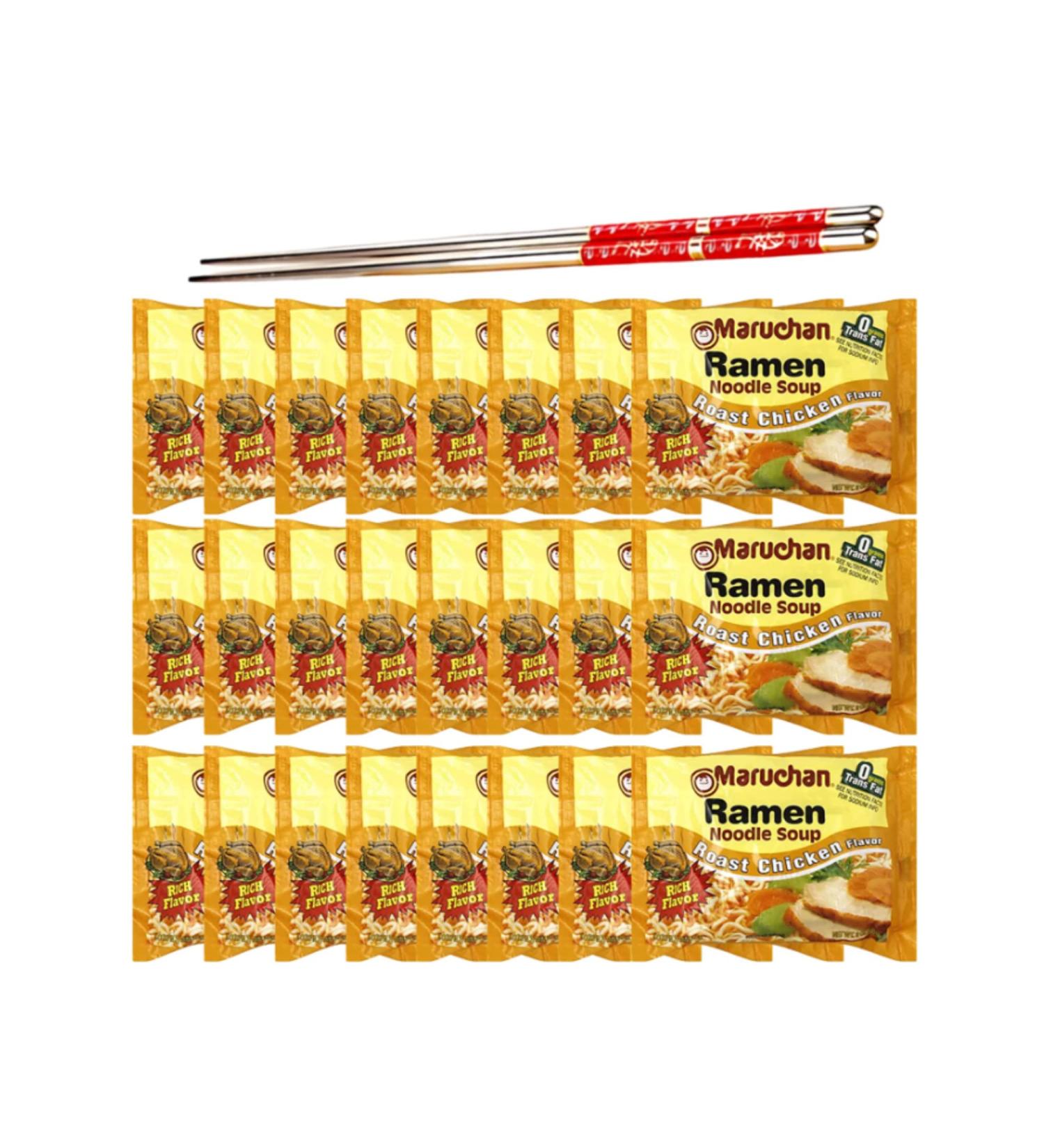 Ja Cor Instant Ramen Noodles Soup Roast Chicken Flavor Bulk Noodle Pack 3 oz Package Bundle with (1) Set of Reusable Stainless Steel Chopsticks (24 Individual Packs) - Buy Online on GoSupps.com