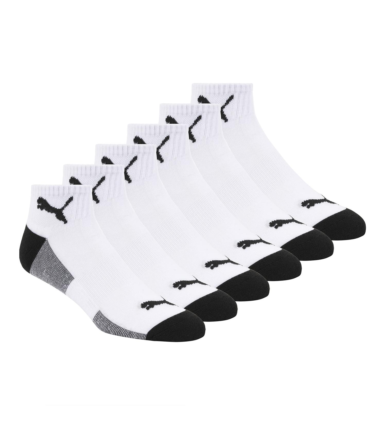 PUMA Men's 6 Pack Quarter Crew Socks - White/Black, Size 10-13 - Buy Online on GoSupps.com