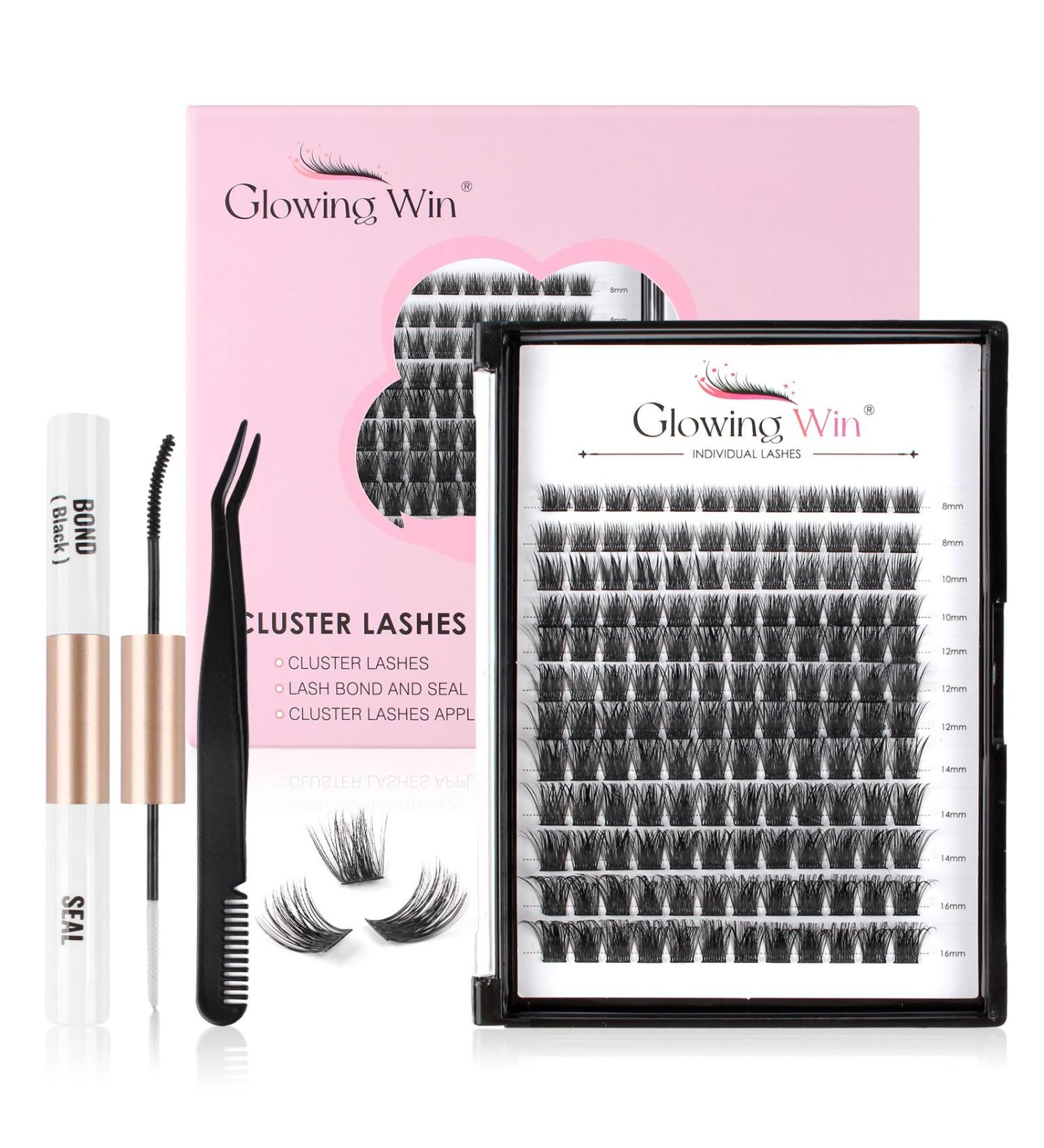 Glowing Win DIY Cluster Lashes Set - 144PCs Individual Eyelash Extensions with Bond Sea & Tweezers | 8-16mm Natural Fake Lashes - Buy Online on GoSupps.com