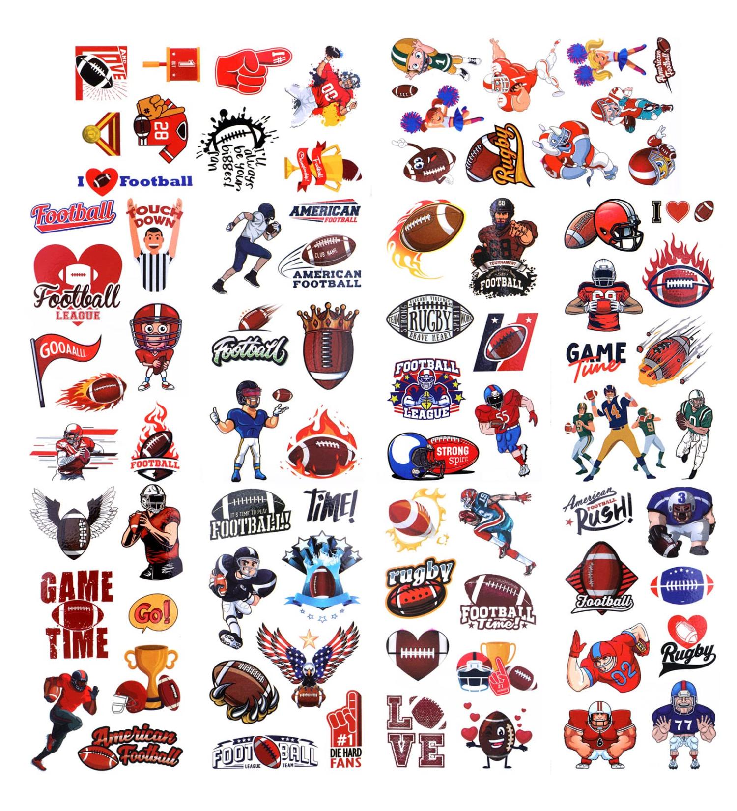 Howaf 100+PCS American Football Temporary Tattoos - Super Bowl Fake Tattoos for Kids & Adults | Rugby Face Stickers for Sports Fans | Waterproof Body Tattoos for Football Events - Buy Online on GoSupps.com
