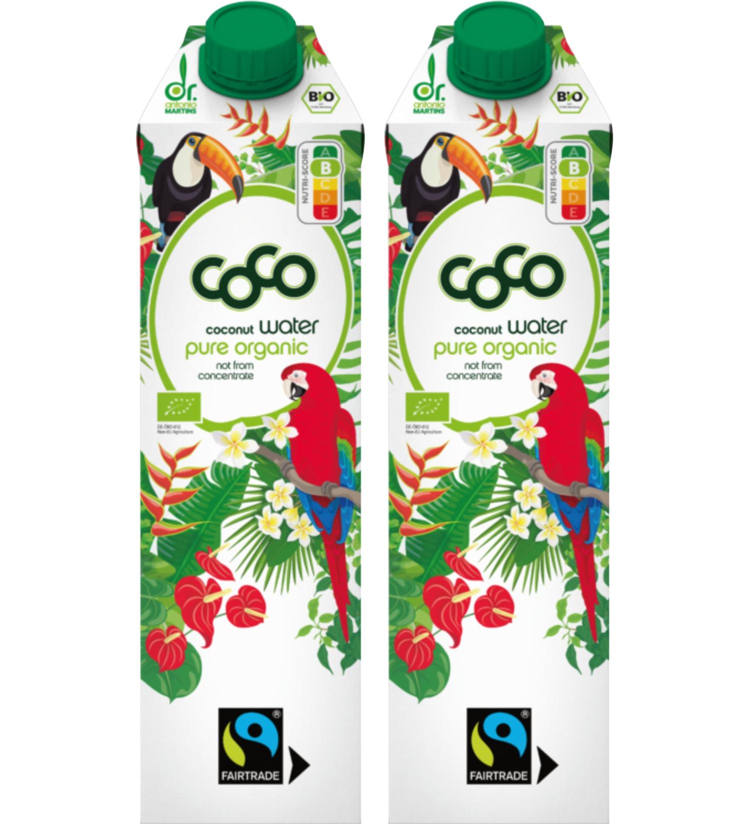 Dr. Antonio Martins - Organic Fairtrade Coconut Water Pure I Naturally Refreshing I No Additives I Vegan I Gluten Free (12x 1000 ml)