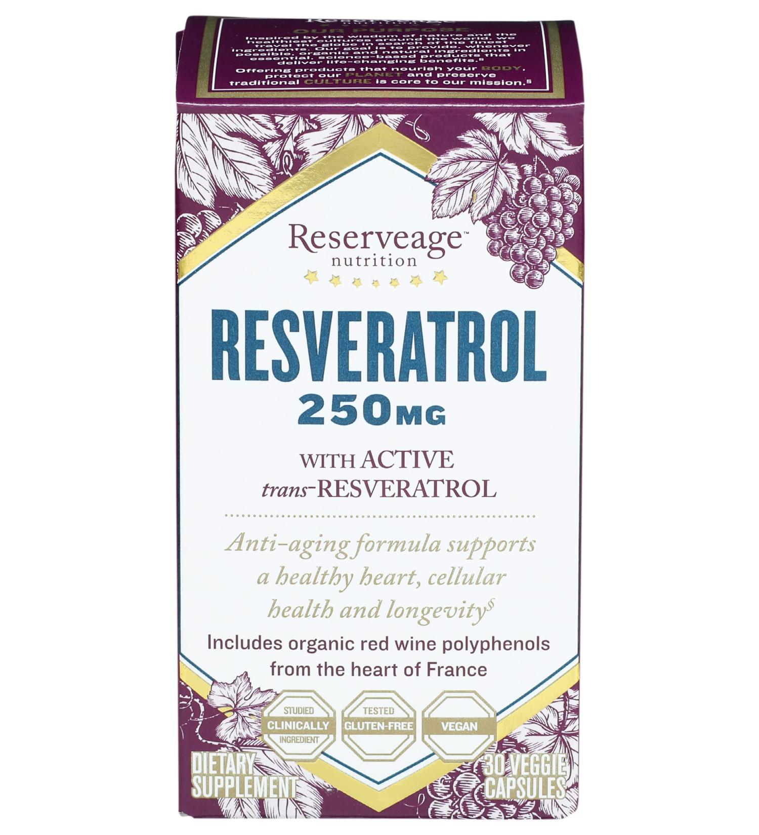 Reserveage Beauty Resveratrol 250 mg Antioxidant Supplement for Heart and Cellular Health Supports Healthy Aging and Immune System Paleo Keto 30 Capsules