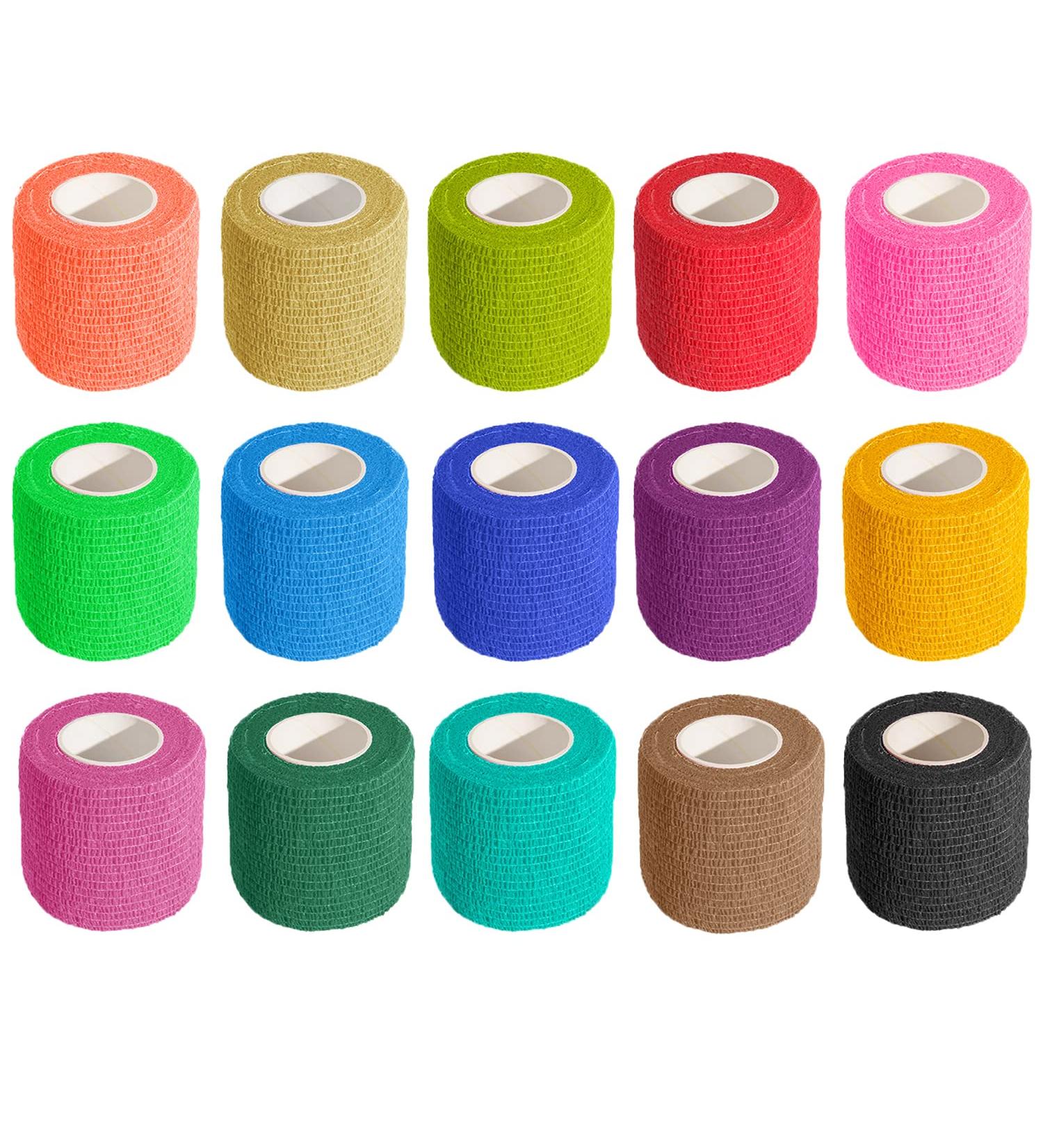 KISEER 15 Pack Cohesive Bandage Wrap Rolls - Colorful, 2 x 5 Yards Self-Adhesive Bandage for Sports, Wrist, Ankle - Elastic & Breathable Tape - Buy Online on GoSupps.com