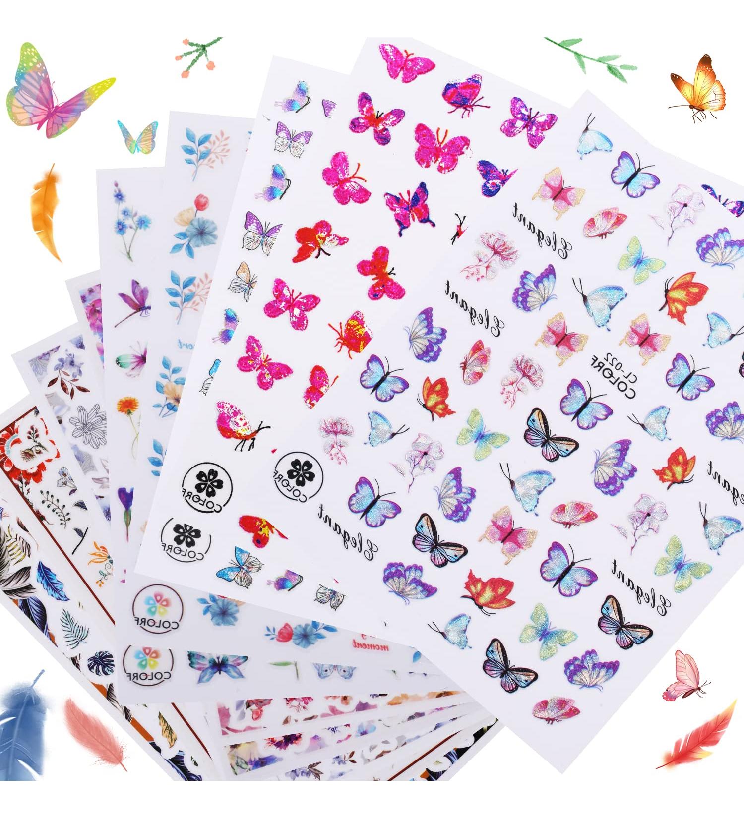 SAVITA 10 Sheets Flower Nail Art Stickers Butterfly Nail Stickers Self-Adhesive Multicolored Floral Nail Decals Manicure Decoration for DIY Nails Designs (Color Series 3) - Buy Online on GoSupps.com