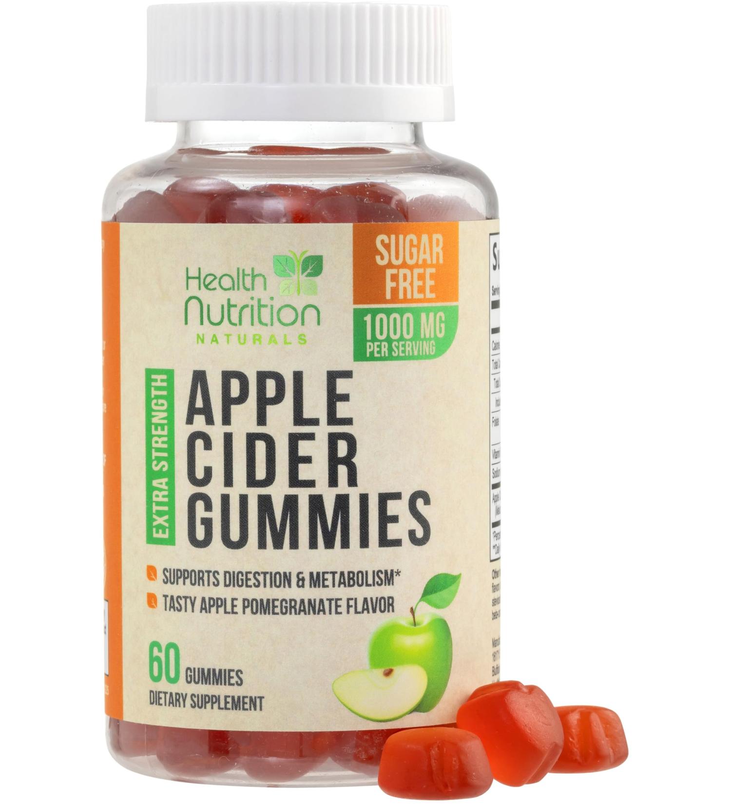 Apple Cider Vinegar Gummies 1000mg - Sugar Free Max Strength ACV Gummy Vitamins Advanced Formula with Vitamin B12 Supports Metabolism & Energy Keto Friendly Gluten-Free Vegan Non-GMO 60 Gummies 60 Count (Pack of 1) - Buy Online on GoSupps.com